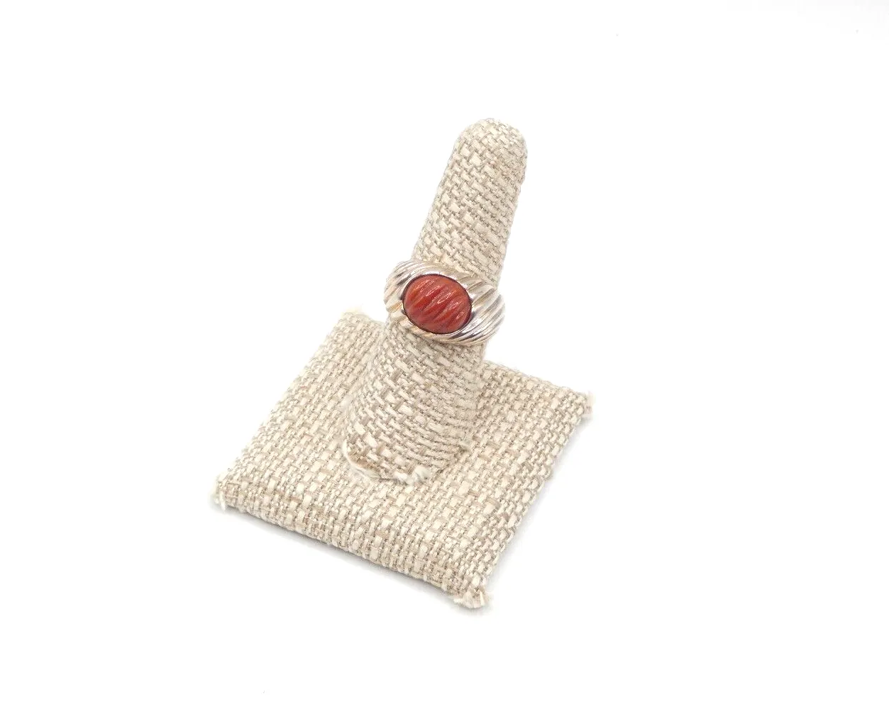 Product image for STR1456	Sterling China orange glass ring size 8
