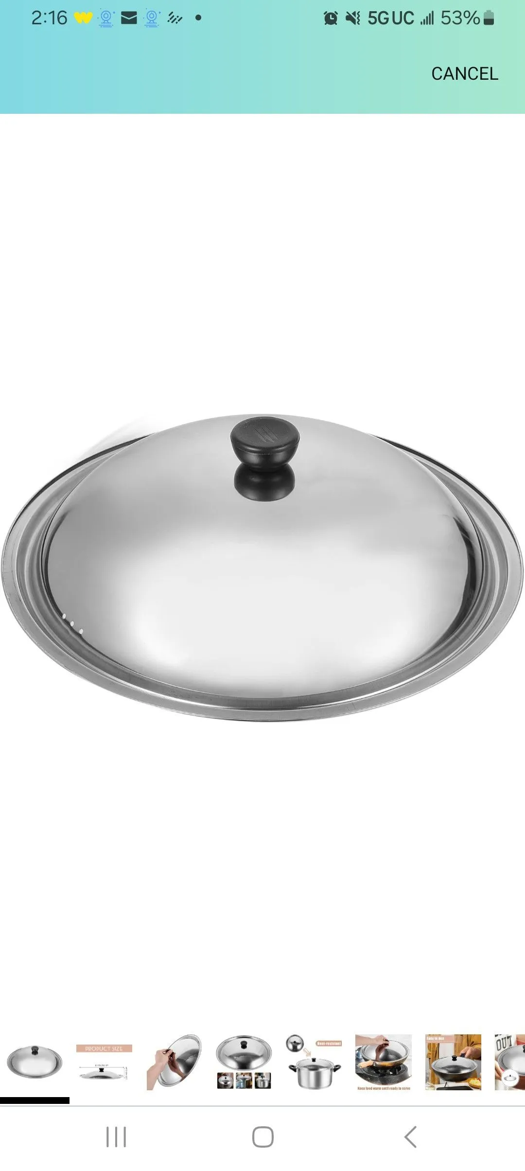 Product image for Stainless steel wok Pot lid