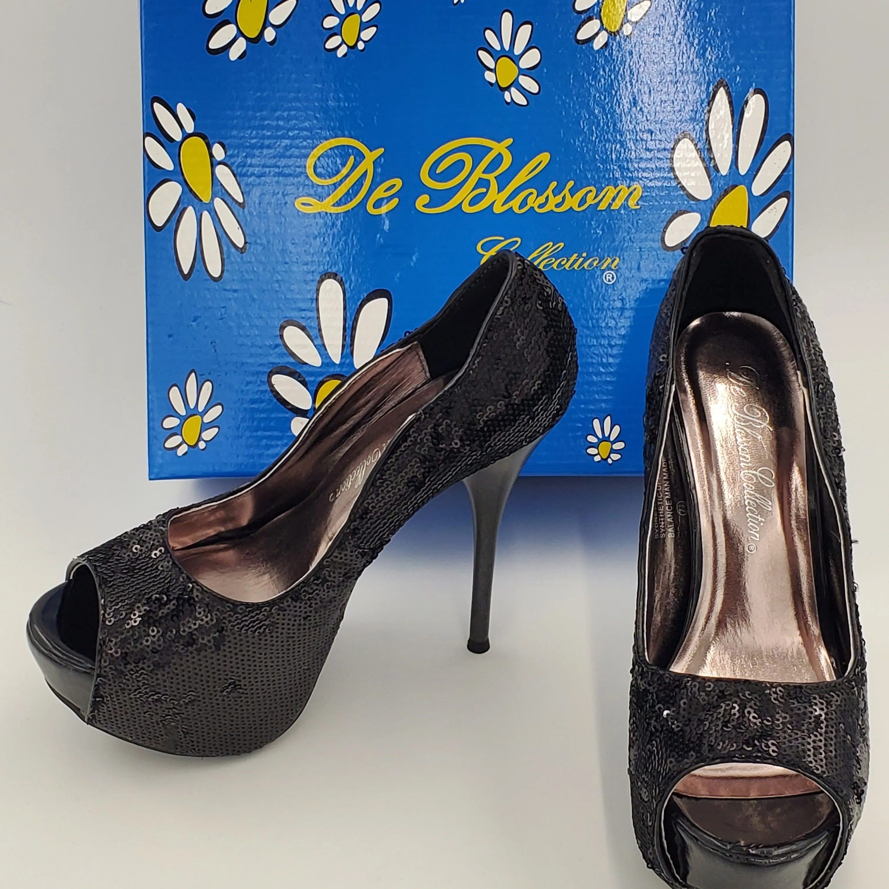 Product image for De Blossom black sequin heels