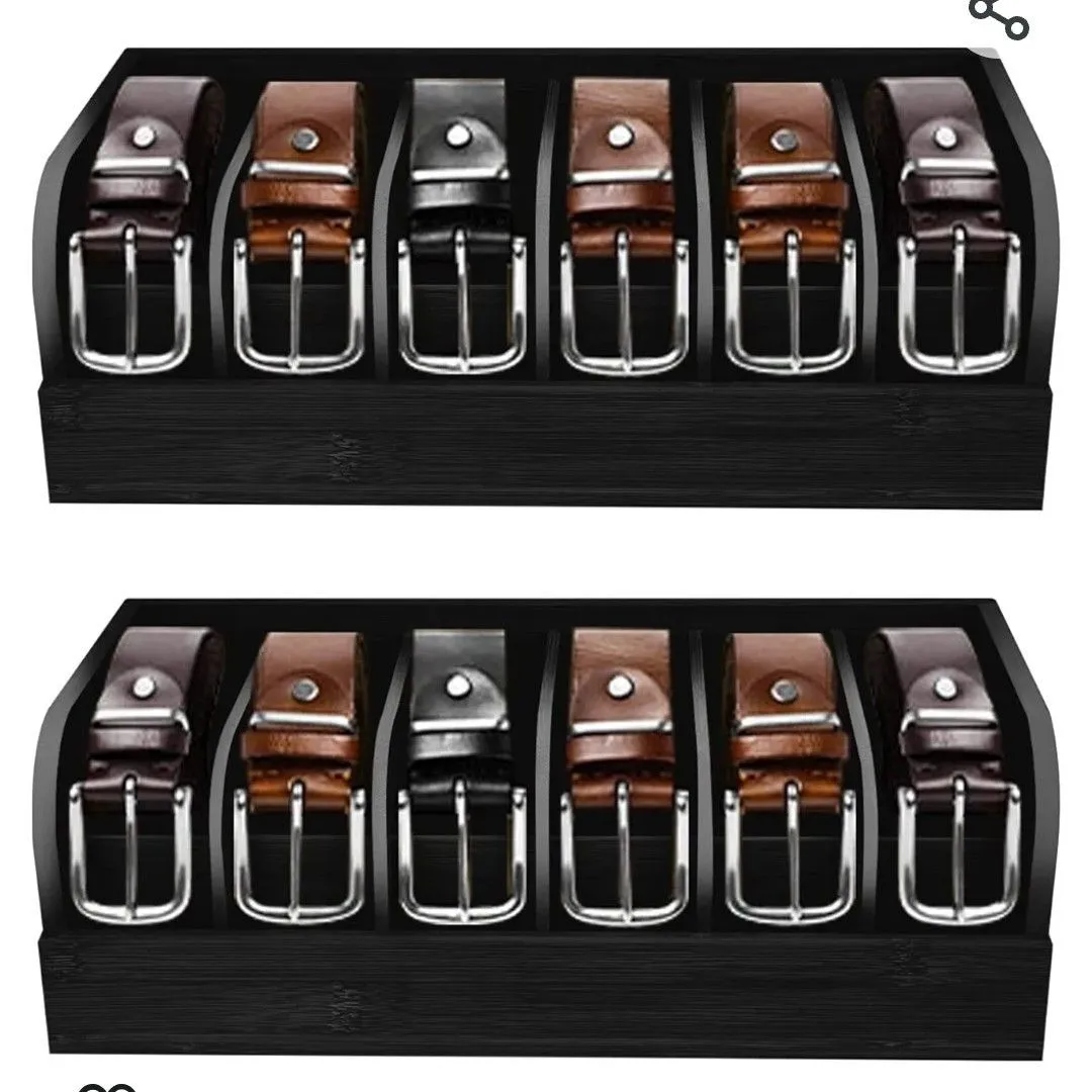 Product image for #57 GTI Belt Organizer, 6 Compartments Belt Organizer for Closet and Drawer, Bamboo Display Case for