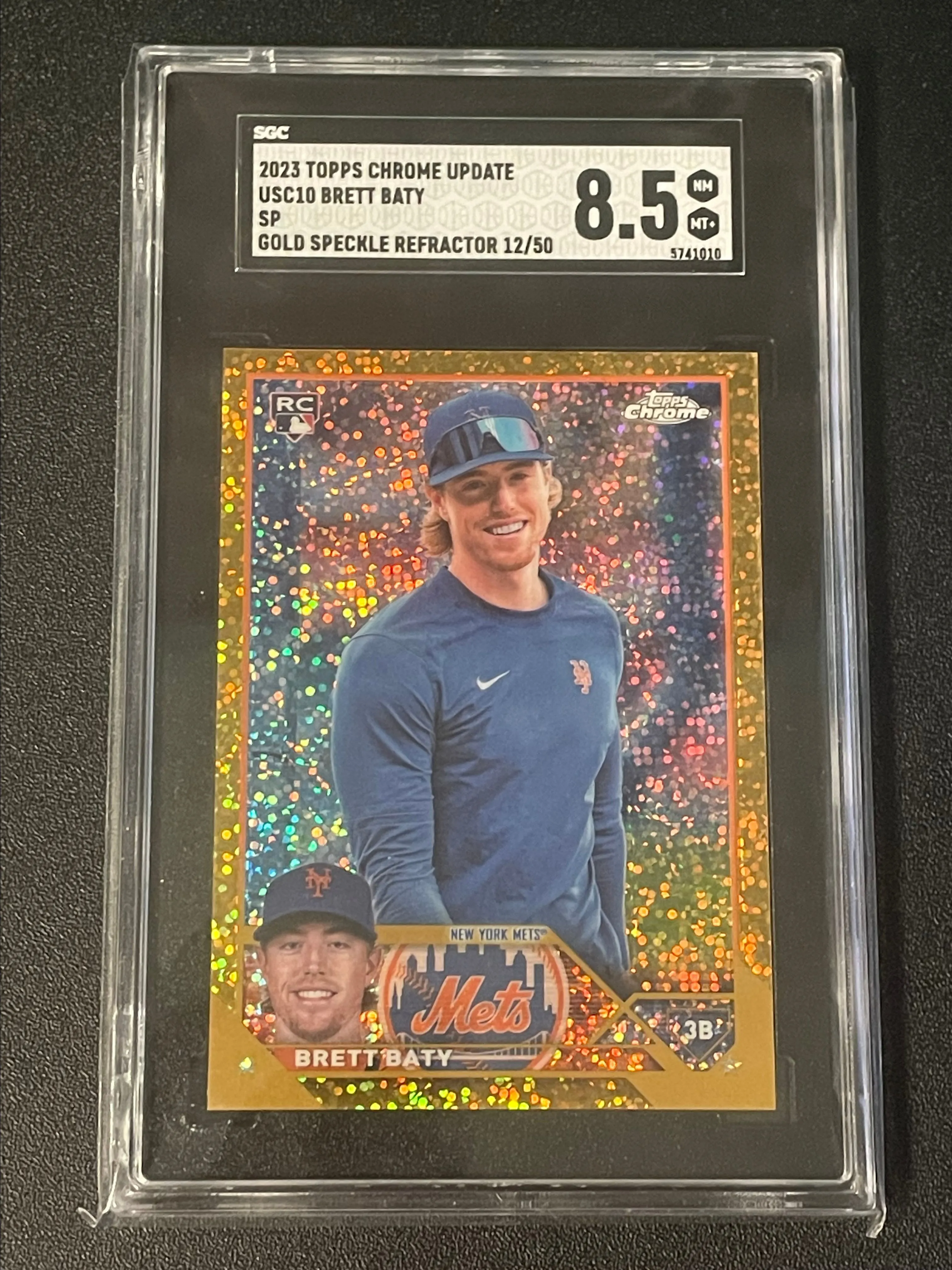 Product image for 2023 Topps Chrome Update Brett Baty Gold Refractor #12/50 SGC 8.5 - New York Mets