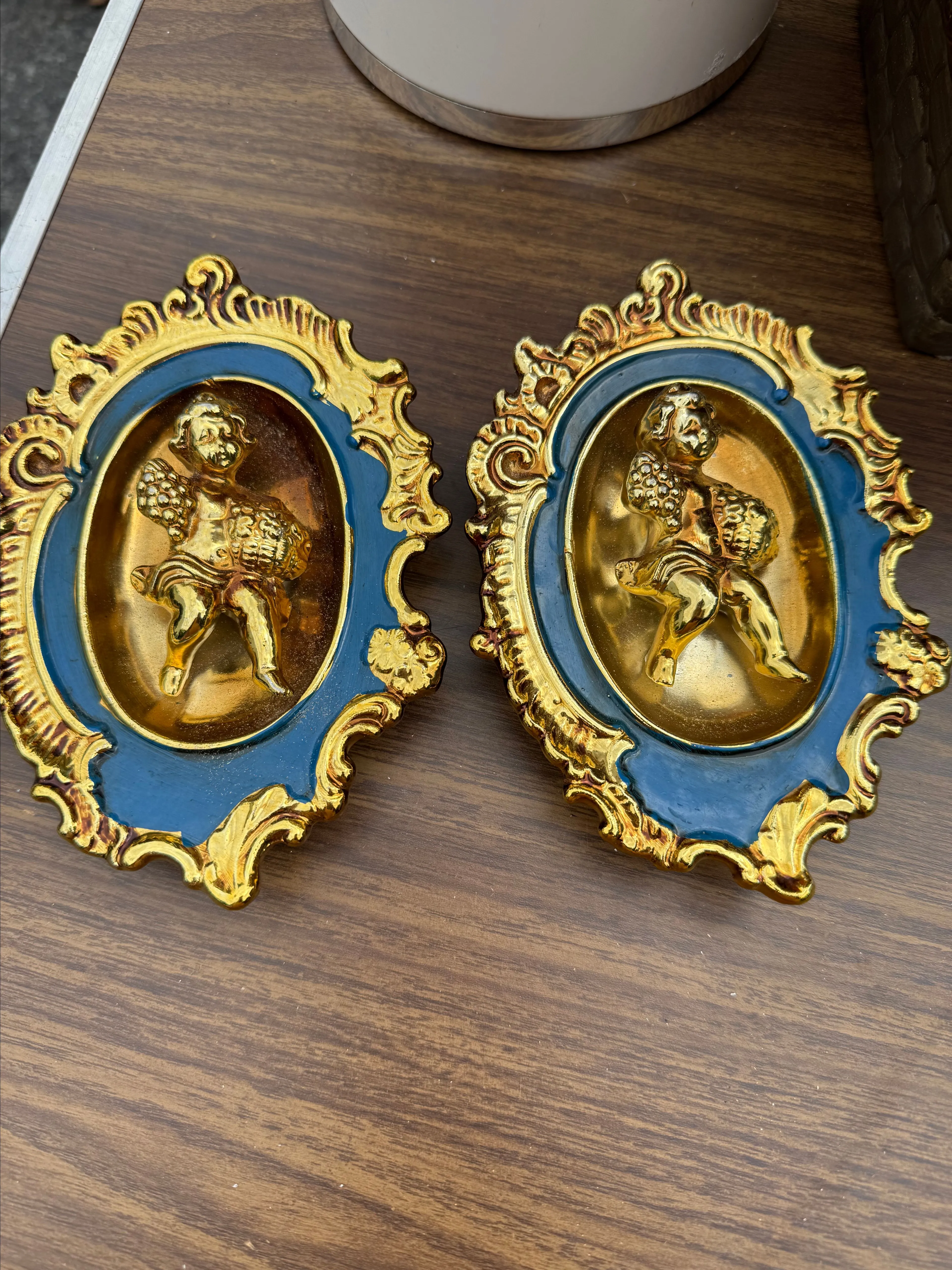 Product image for Hollywood regency cherub wall hangings made in Japan