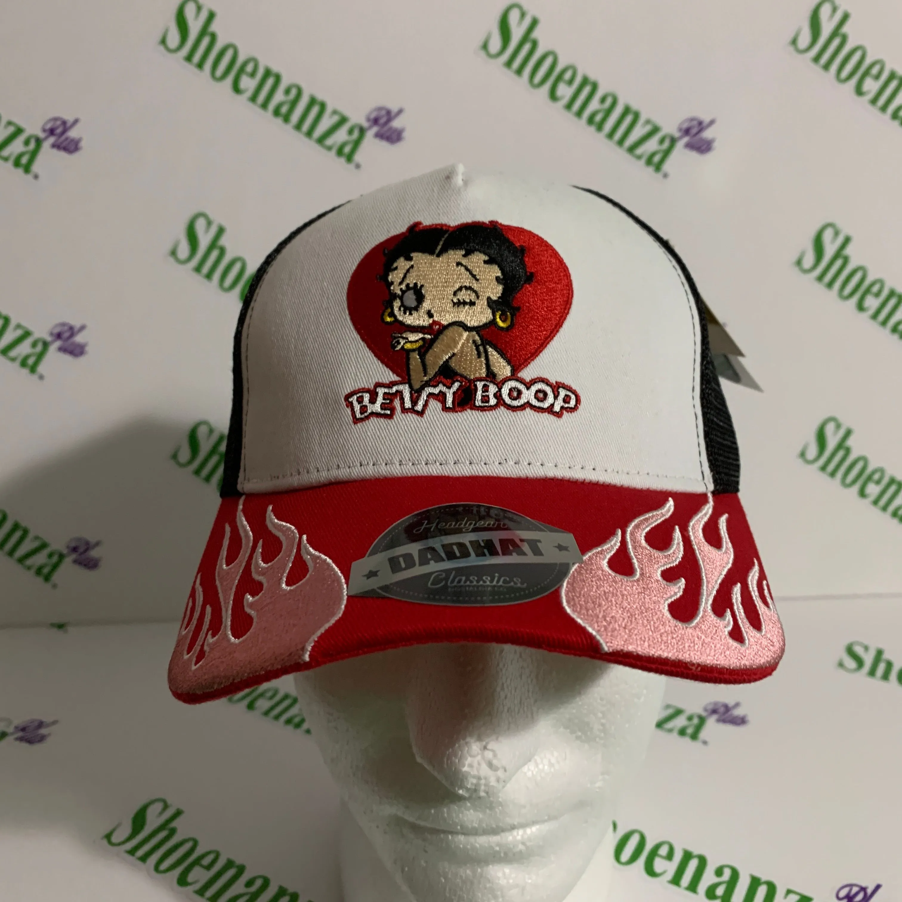 Product image for Headgear Classics Hat Betty Boop Motorcycle Club Flames Trucker White Red Cap