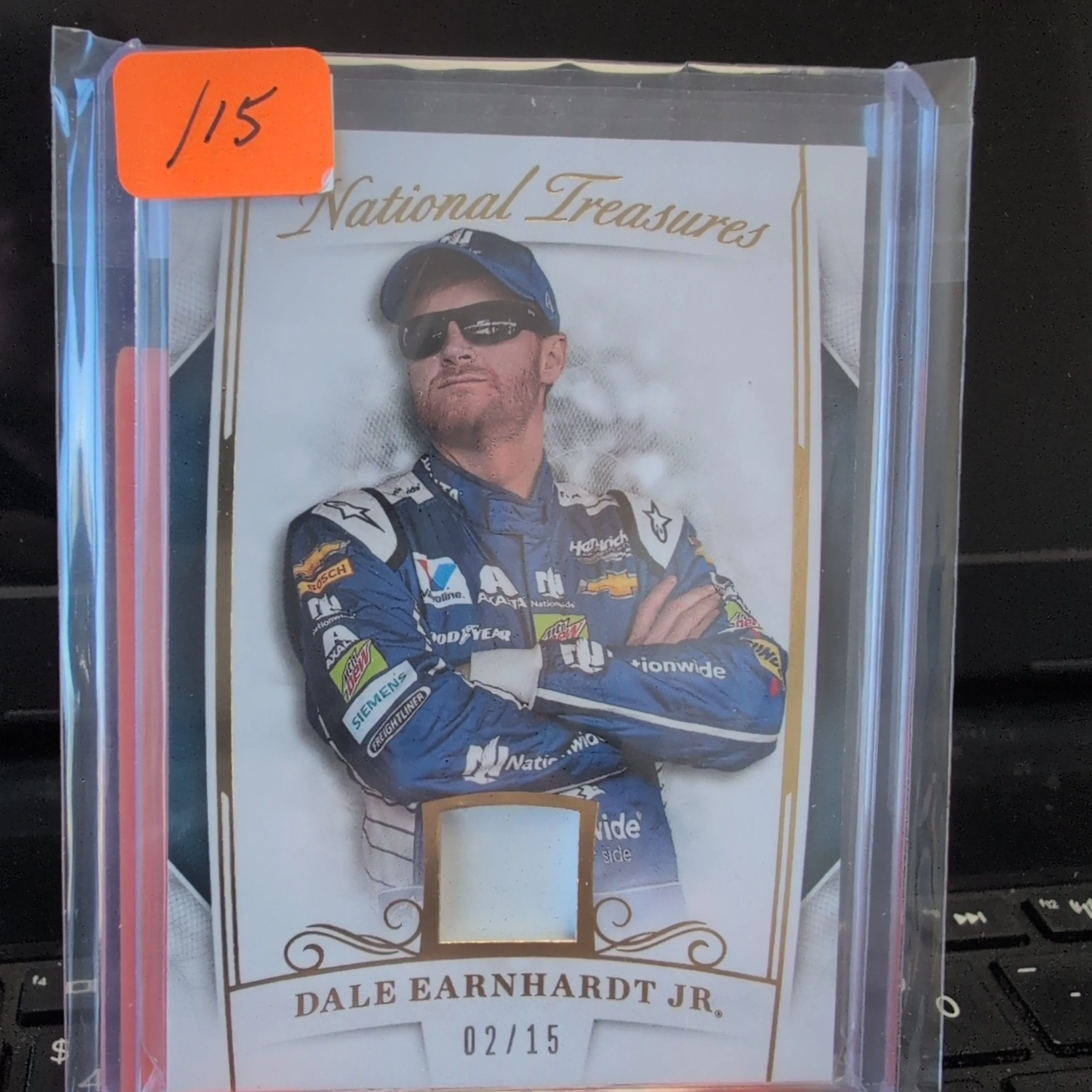 Product image for 2017 Panini National Treasures Racing Race Used Patch Gold /15 Dale Earnhardt Jr