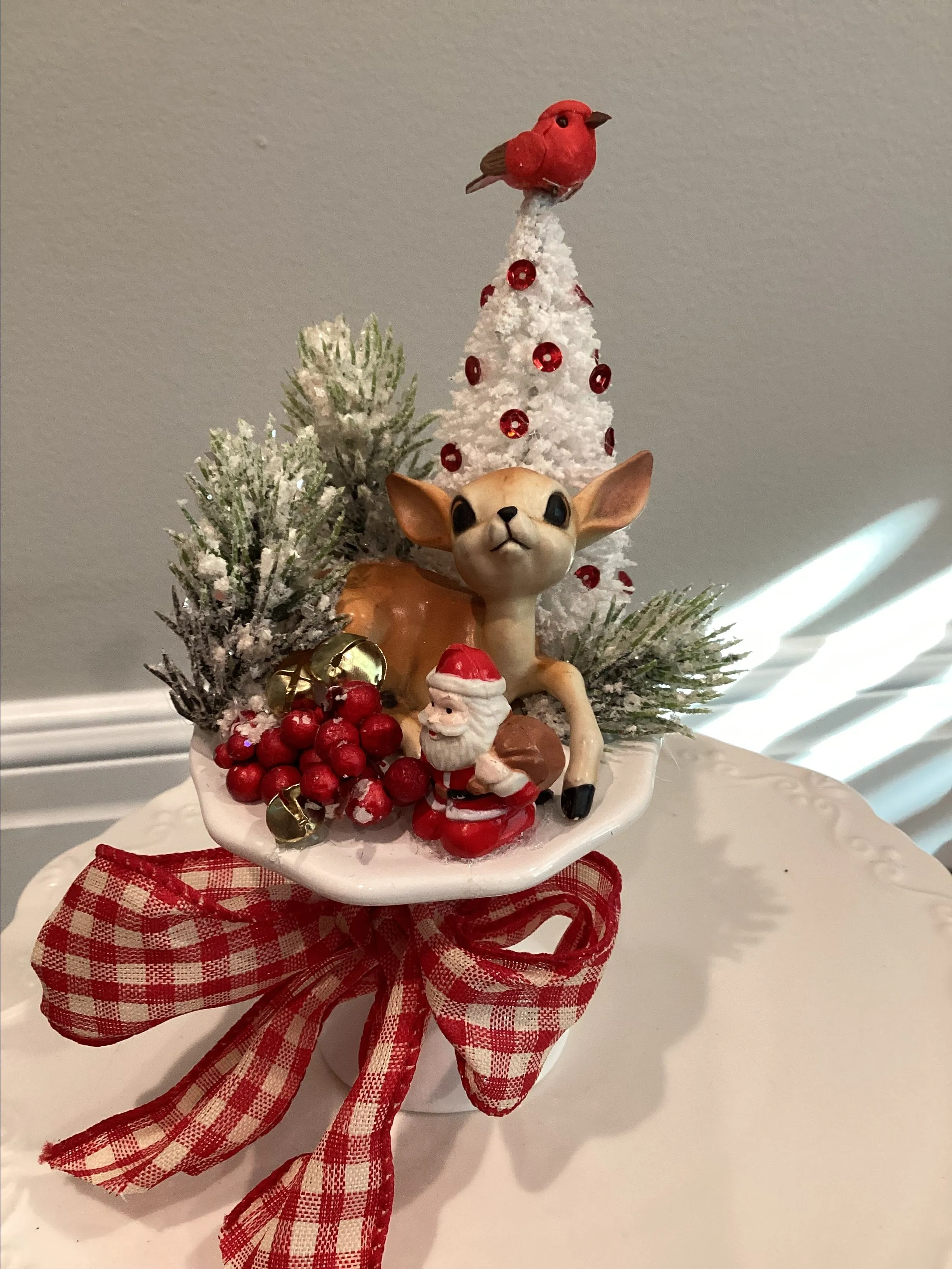 Product image for C20.  Christmas assemblage with vintage ceramic deer reindeer