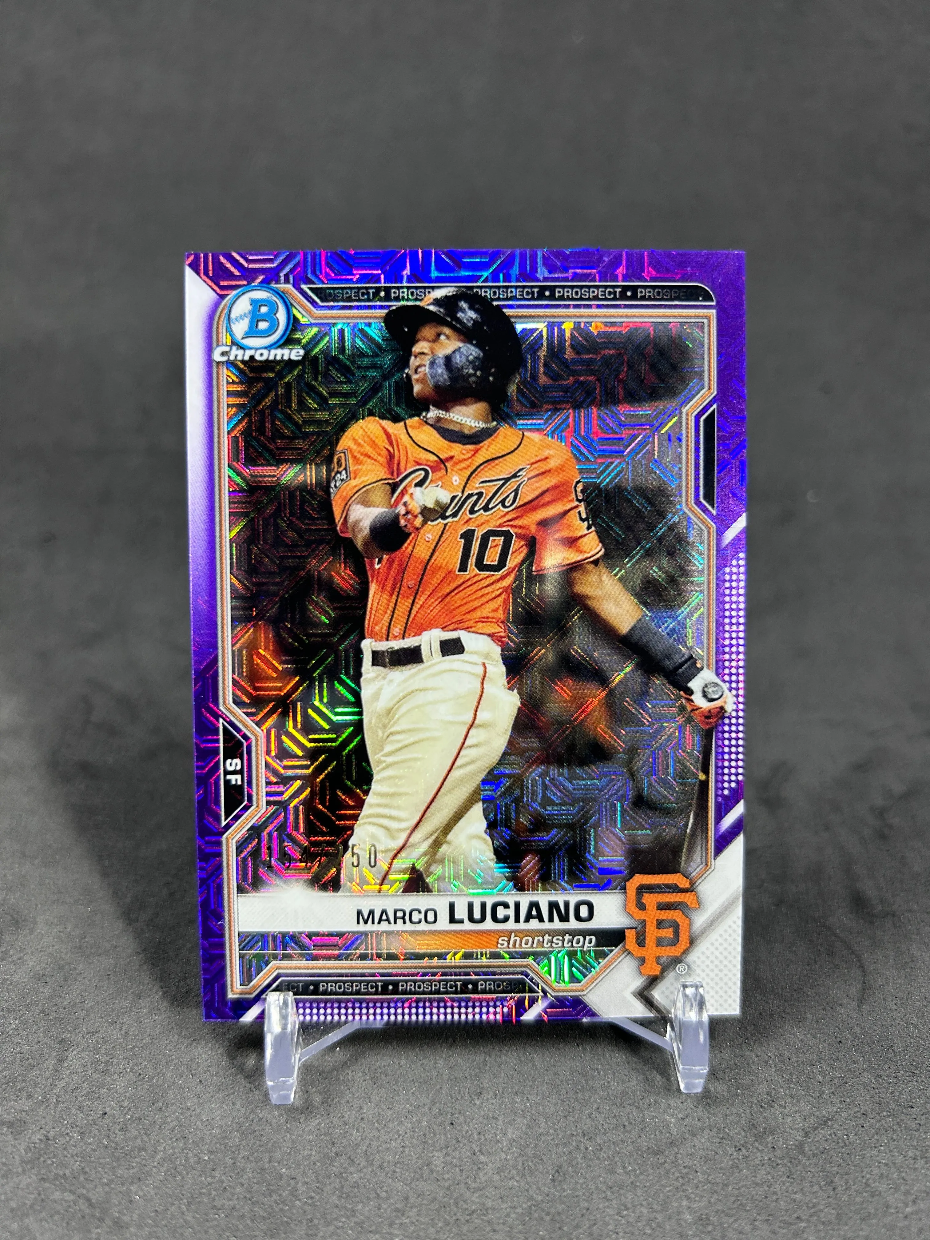 Product image for Marco Luciano 2021 Bowman Chrome Purple Mojo Ref #/250  Giants