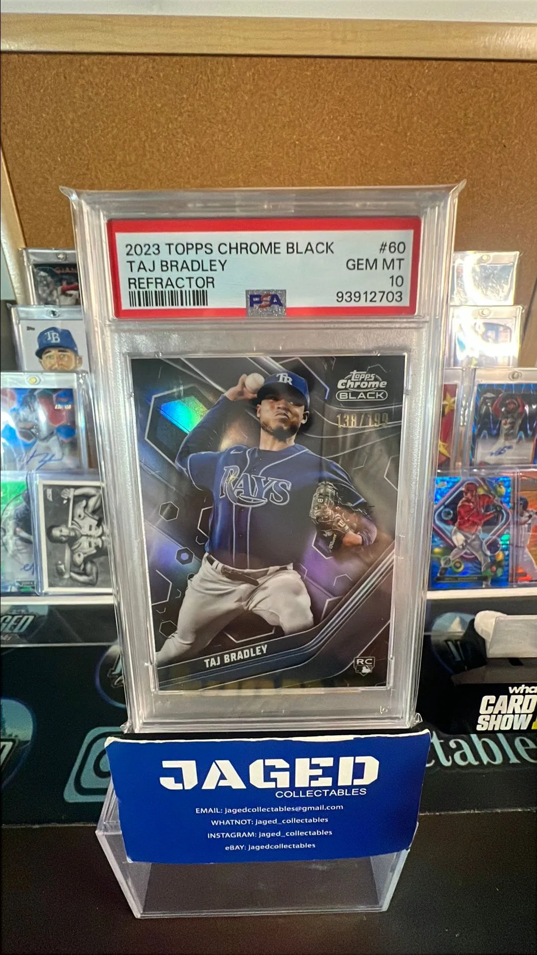 Product image for 2023 Topps Chrome Black Taj Bradley 60 Refractor PSA GEM MT 10