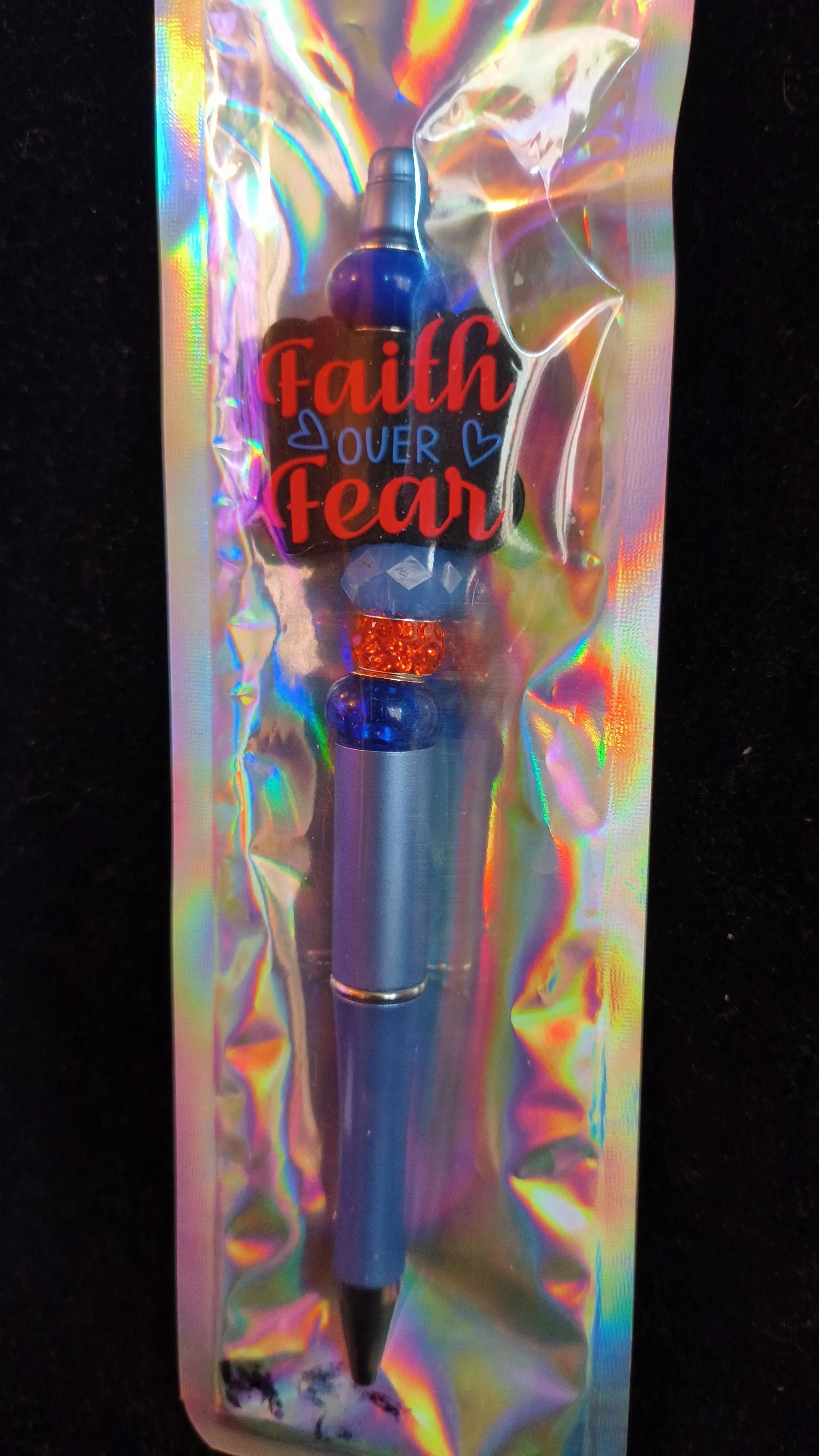 Product image for Beadable Pens - Blue "Faith over Fear" #214