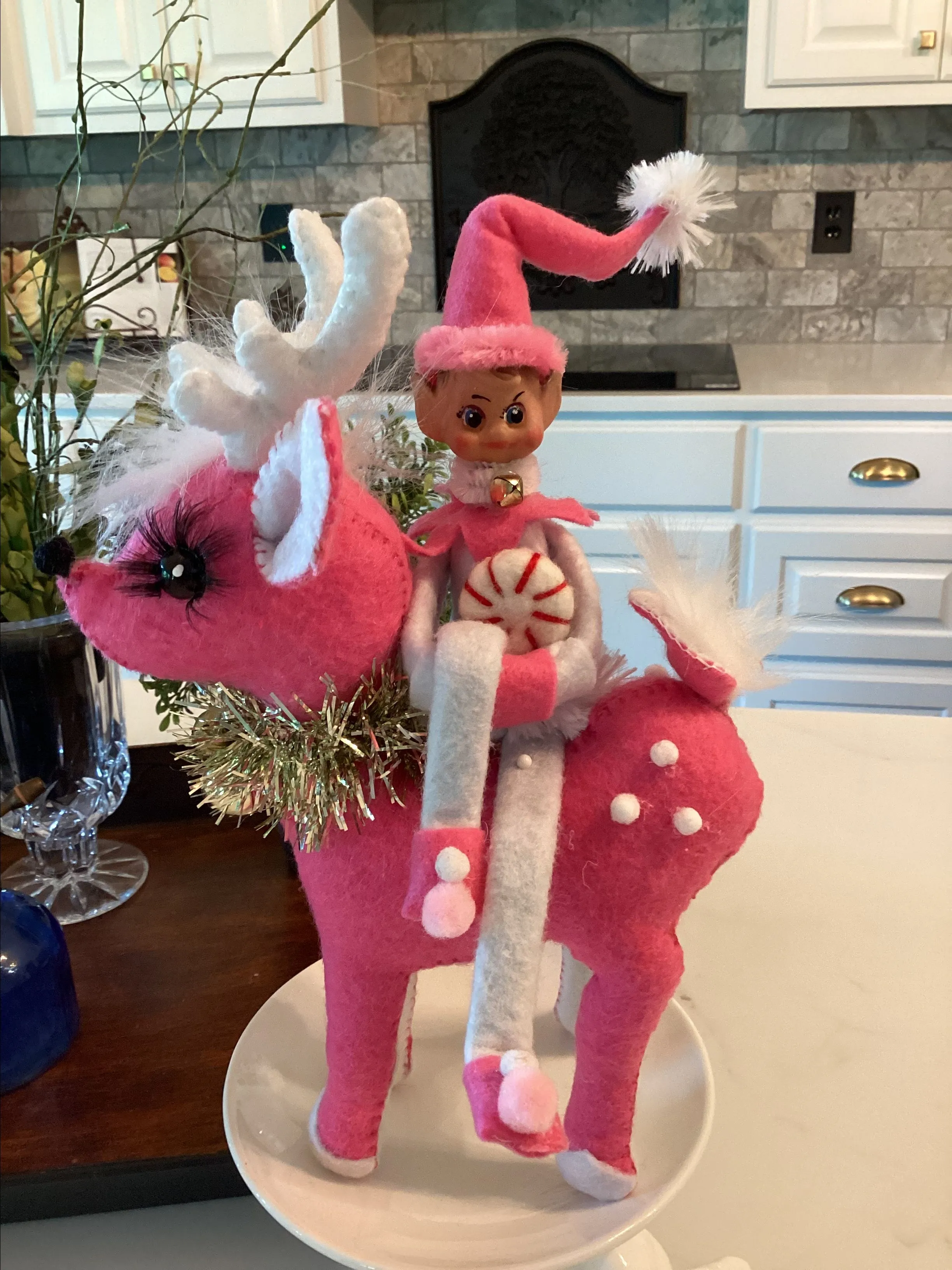 Product image for 0.  BANGER!!  Handmade vintage inspired pink reindeer with knee hugger