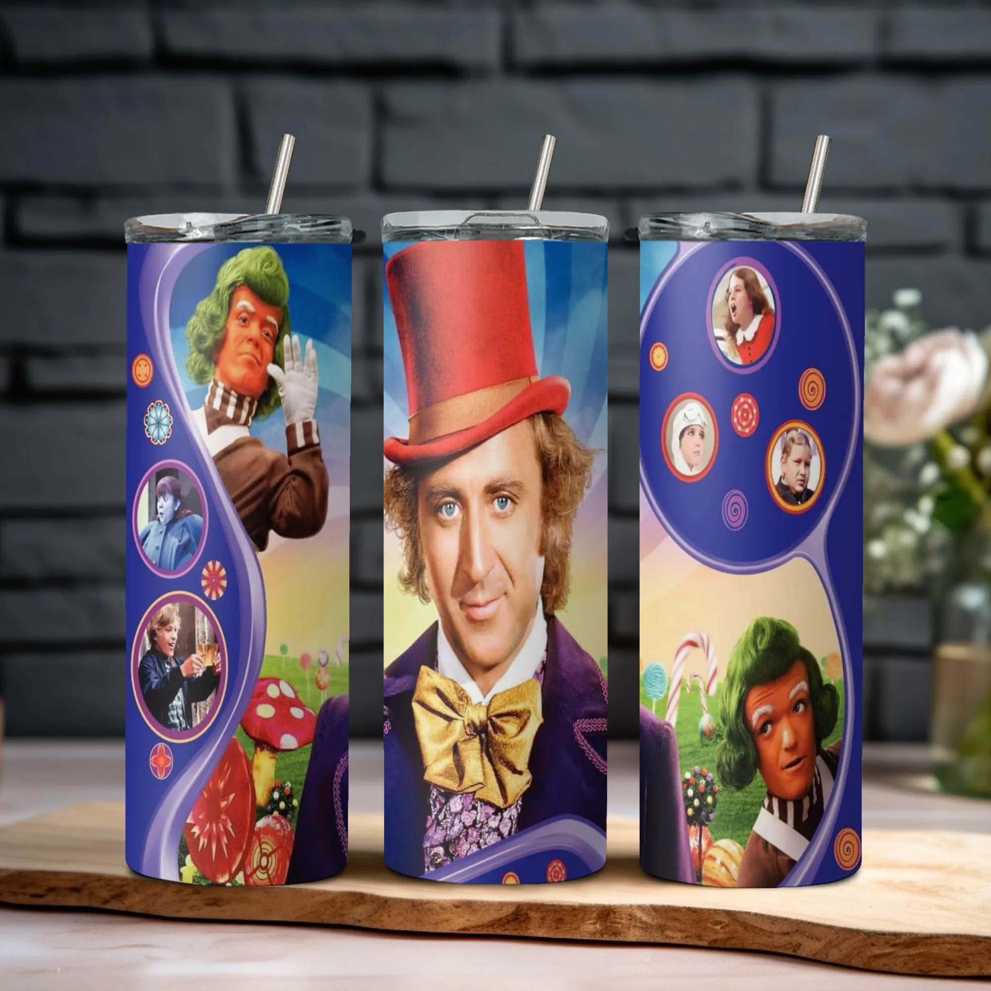 Product image for Willy Wonka, chocolate factory 20oz stainless steel tumbler with lid and straw