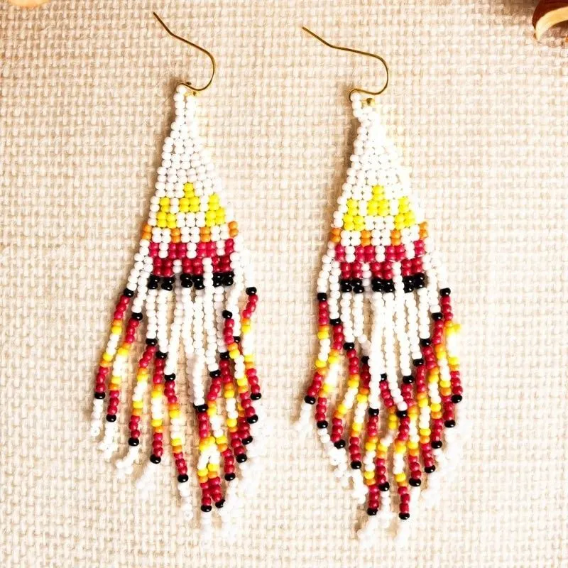 Product image for White/Red/Yellow/Black Boho Seed Bead Earrings