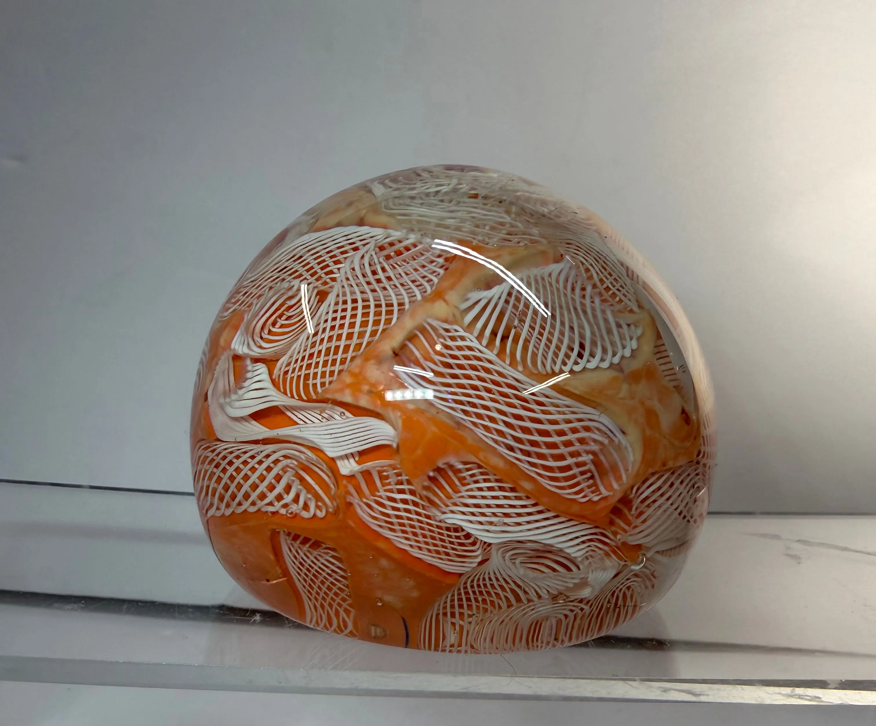Product image for 1118 Murano Glass, Fratelli Toso Latticino Filigree Paperweight, The latticino (or filigrana) technique 