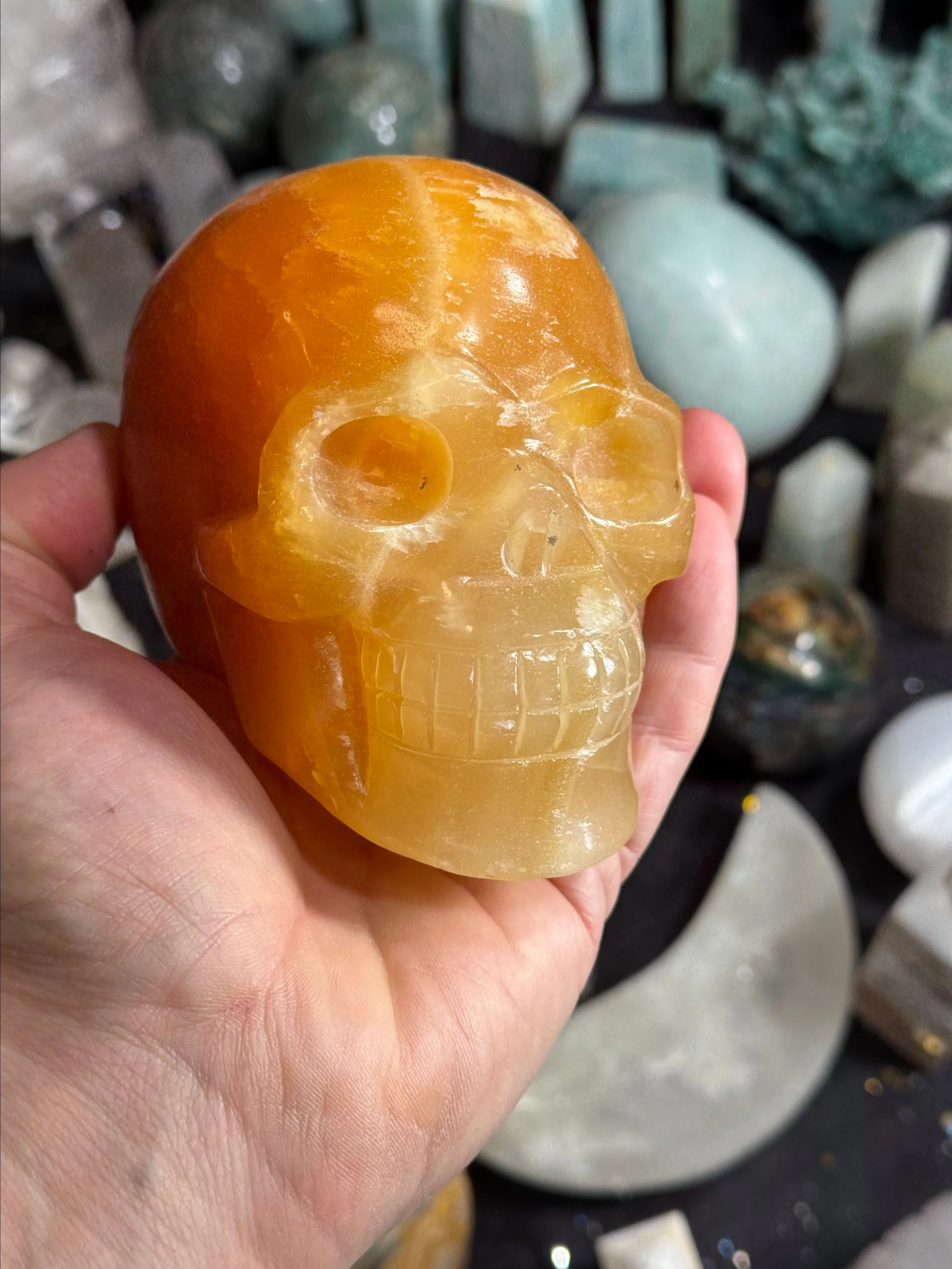 Product image for Orange Calcite Skull Carving #8