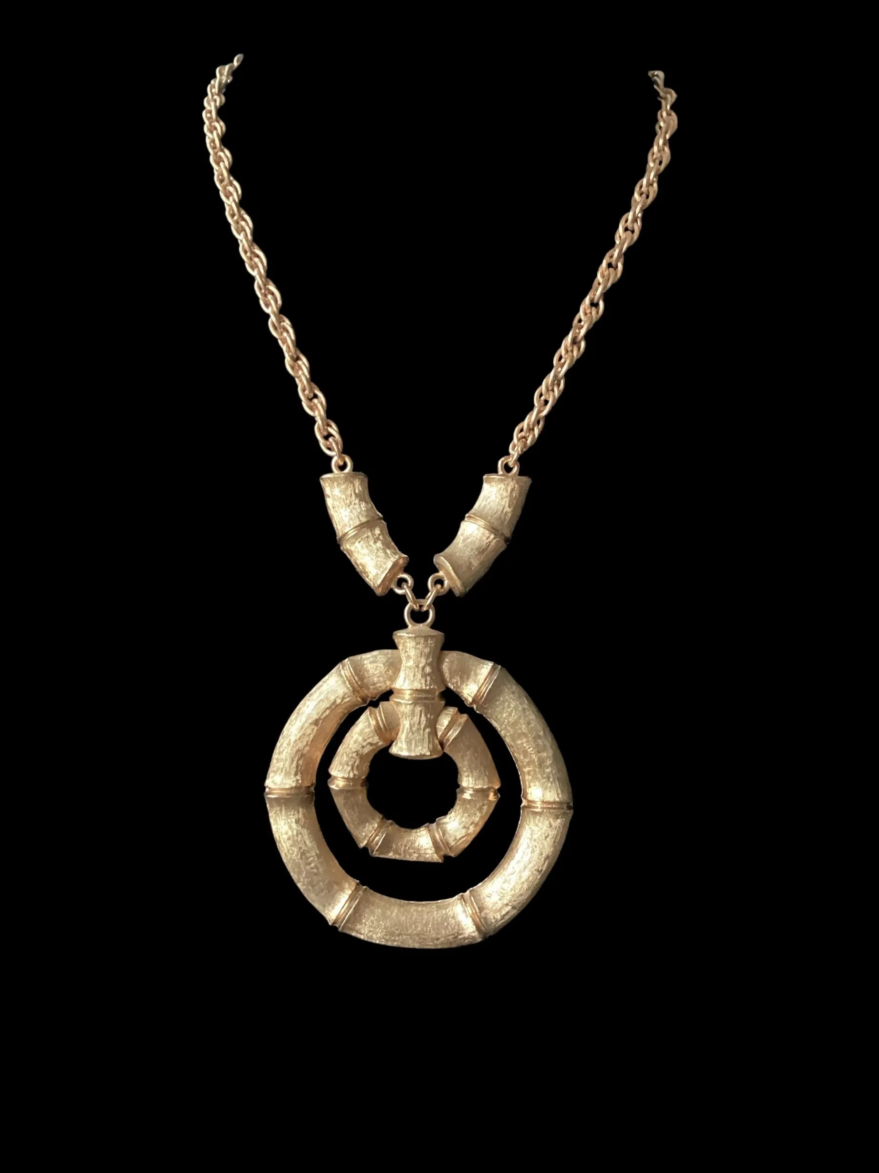 Product image for 1970's Signed Napier Double Bamboo Ring Necklace (t18)