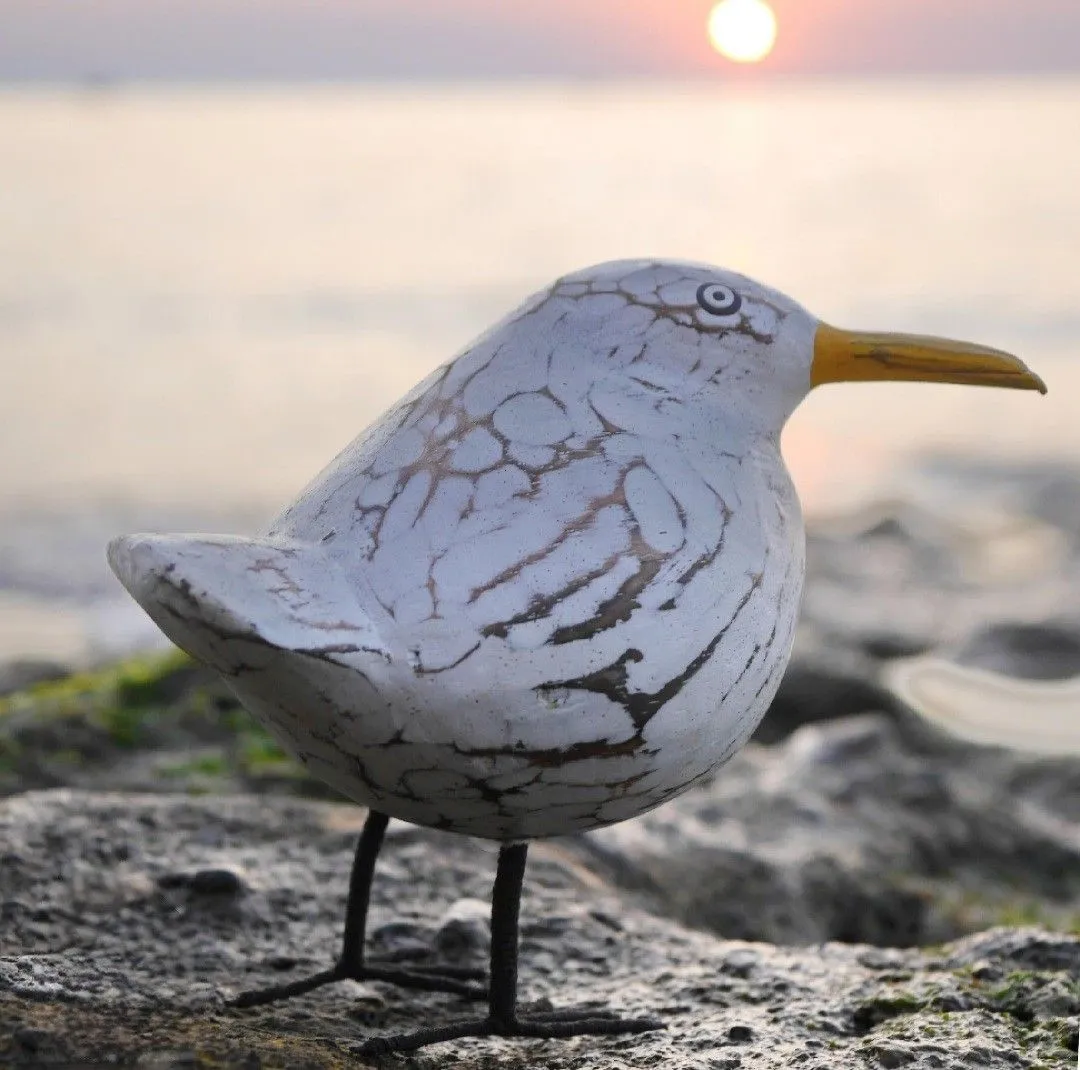 Product image for Decorative 7" Hand-Carved Wooden Standing Seagull Distressed Shabby Chic Finish Very Good Condition.