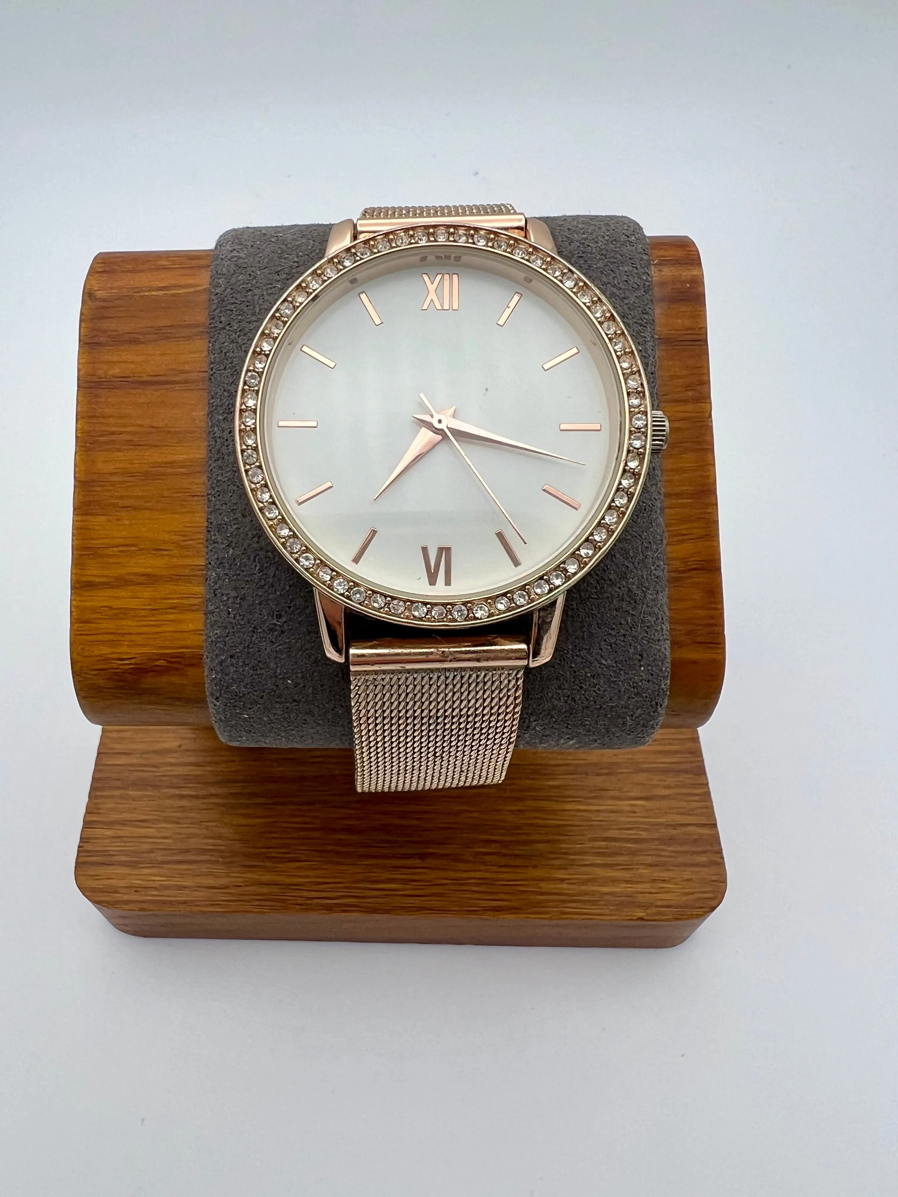 Product image for Rose gold mesh band jeweled watch