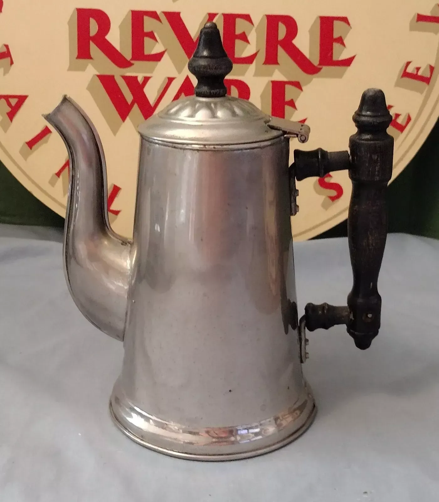 Product image for #RW221 - Vintage Revere Ware Copper Coffee Pot with Lid Black Wood Handle 8" tall