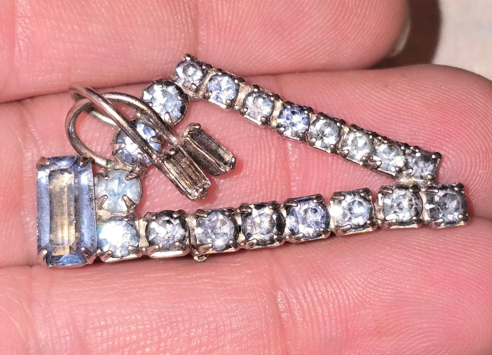 Product image for Vintage Blue Rhinestone Encrusted Silvertone Brooch