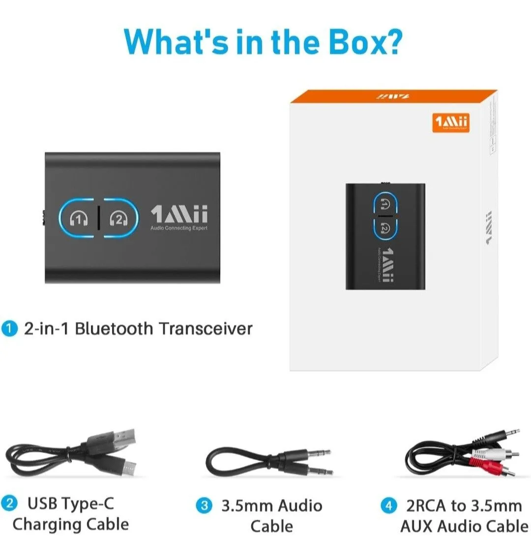 Product image for 1Mii ML300 2 in 1 Low Latency Home Stereo Bluetooth 5.0 Transmitter Receiver Open Box Wireless Audio