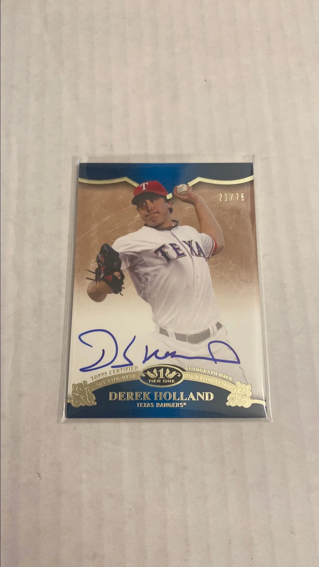 Product image for Derek Holland 2012 Topps Tier One On the Rise In Card Auto #21/75     Rangers