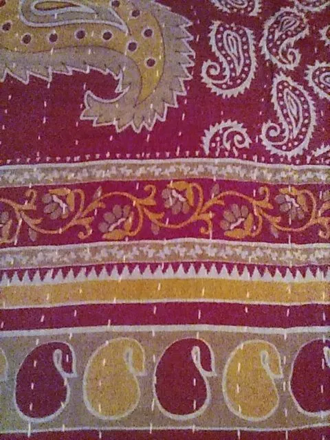 Product image for K3. Kantha Quilt Red & Marigold 55" x 84" Cotton Made in India Vibrant Colors