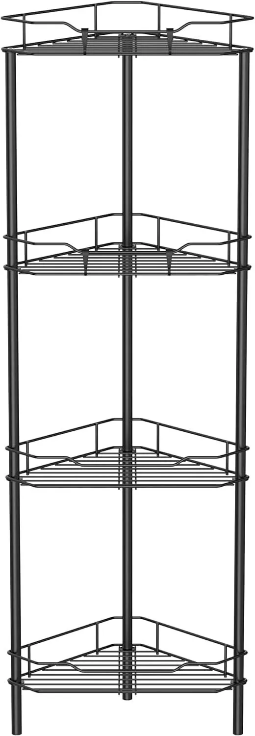 Product image for #82 HuggieGems 4 Tier Floor Standing Corner Shower Caddy Organizer Shelf with Hooks, Bathroom Shelves Stand Rack, Black	