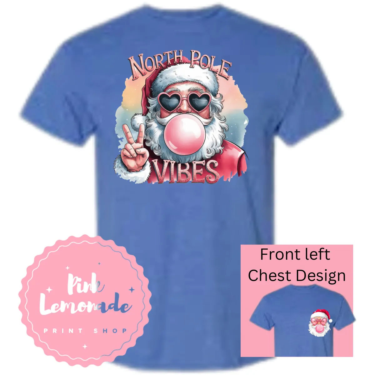 Product image for Santa Blowing Bubbles (Periwinkle Tshirt)