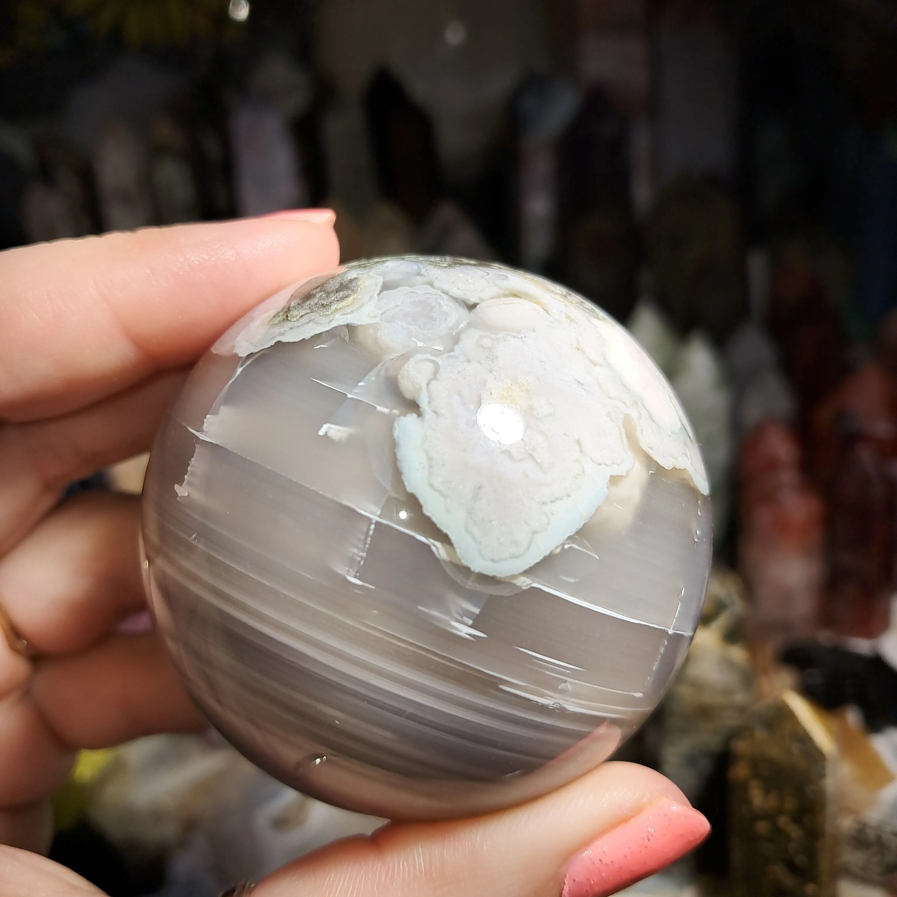 Product image for Agate with green flower sphere