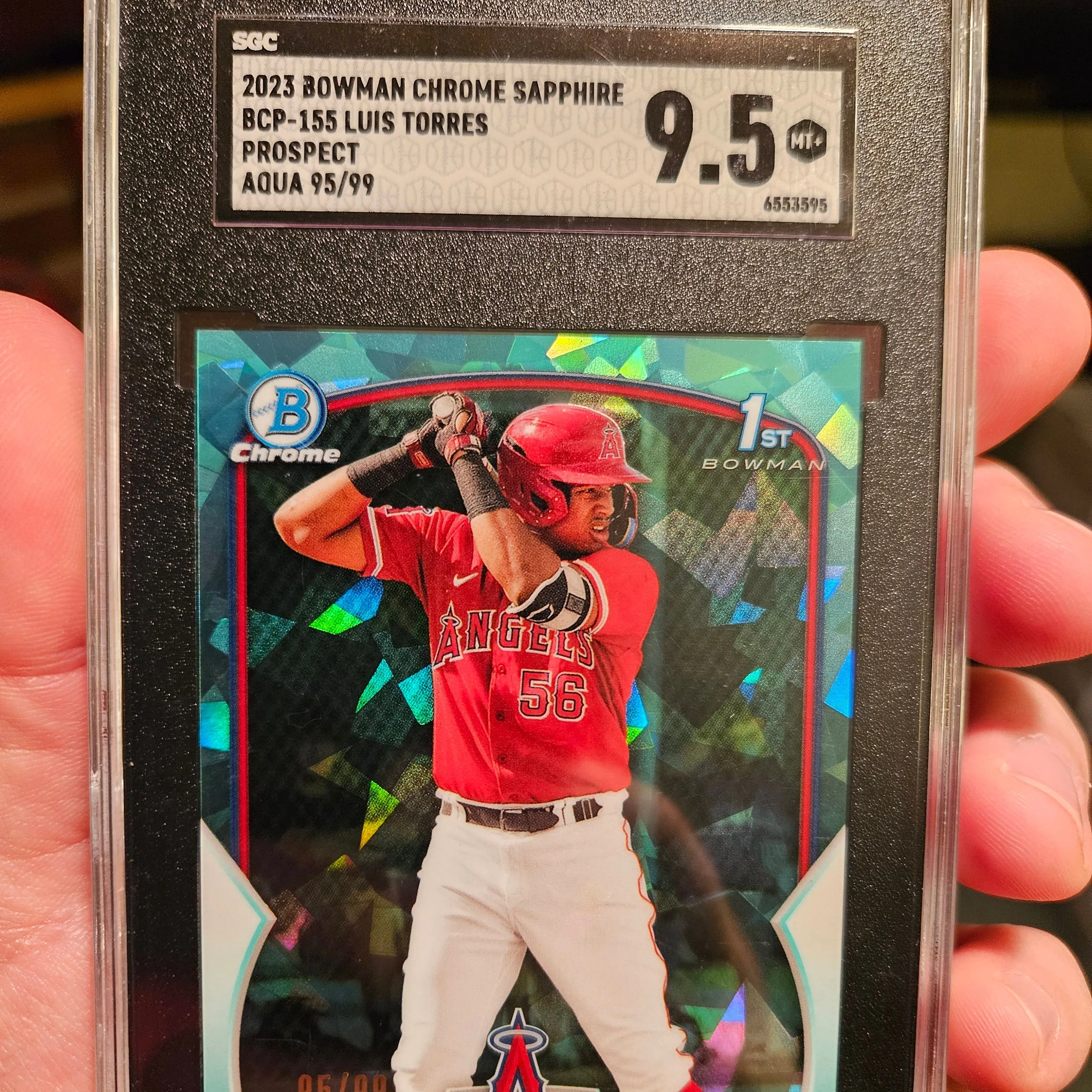 Product image for SGC 9.5 2023 1st Bowman Chrome Sapphire Luis Torres AQUA ROOKIE /99🔥Angels RC🔥