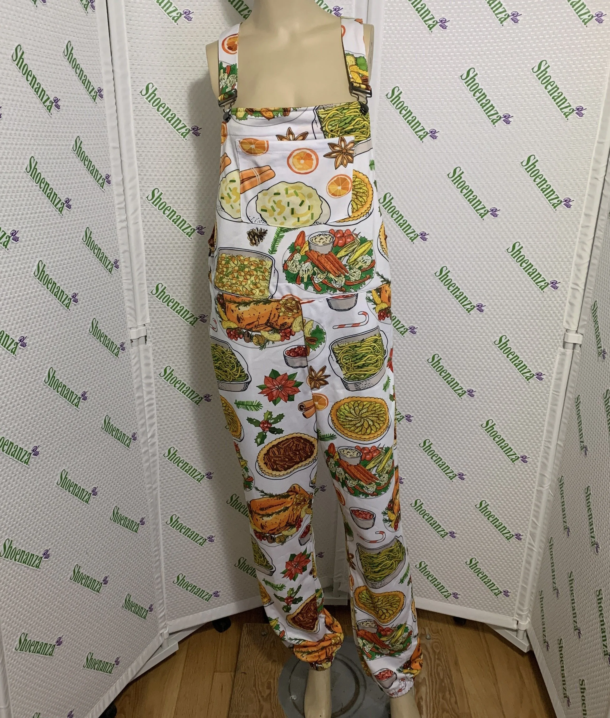 Product image for Shinesty Pajamaralls Pajama Overalls The Spread Thanksgiving Christmas Mens L