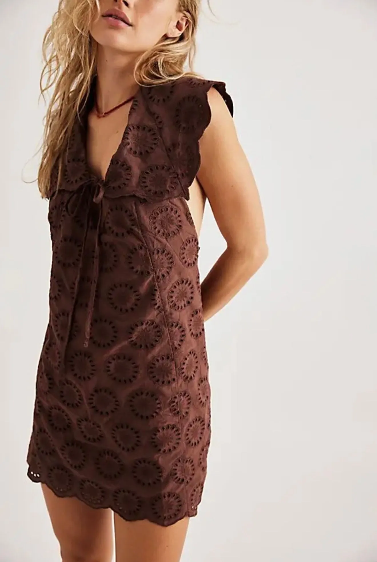 FREE PEOPLE Willow Eyelet Mini Dress - Chocolate  Whatnot: Shop, Sell,  Connect