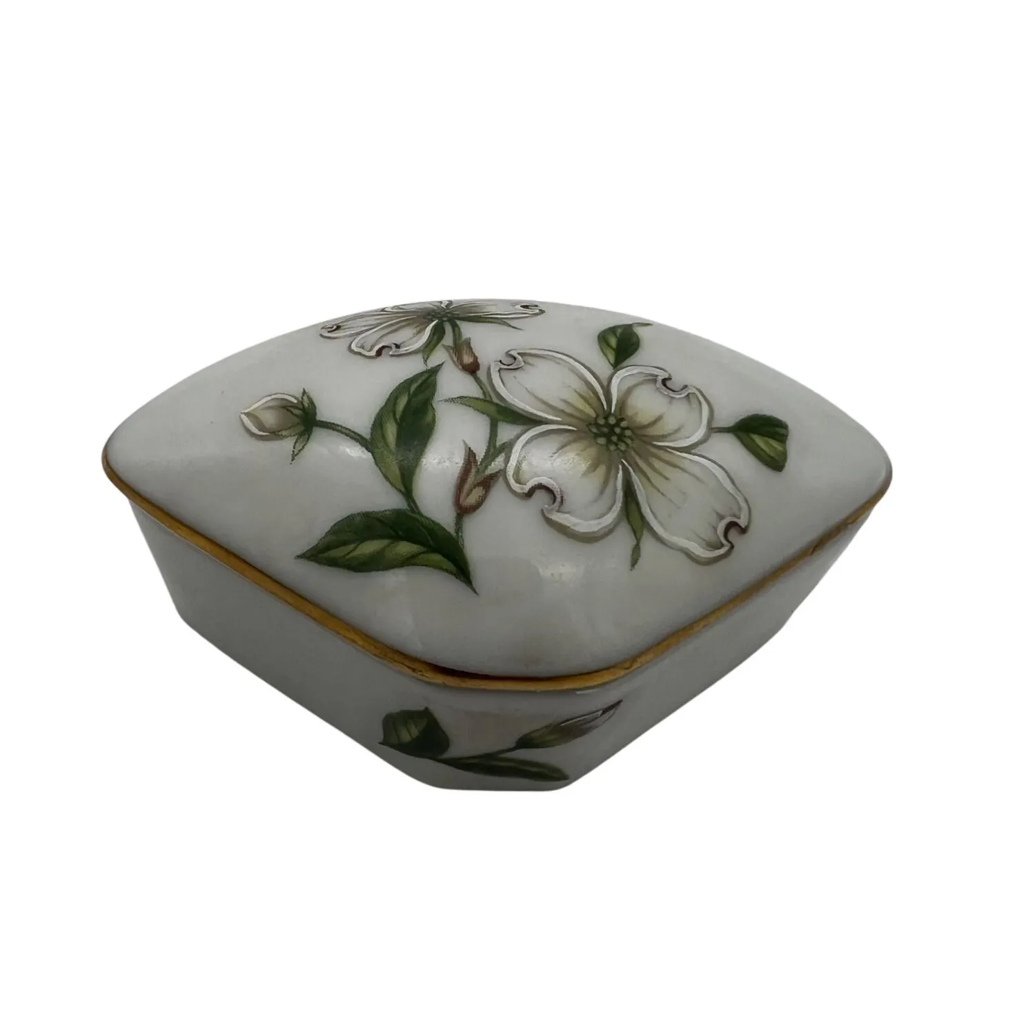 Product image for Vintage Lefton China Dogwood Floral Trinket / Small Ring Box Gold Trim 2872