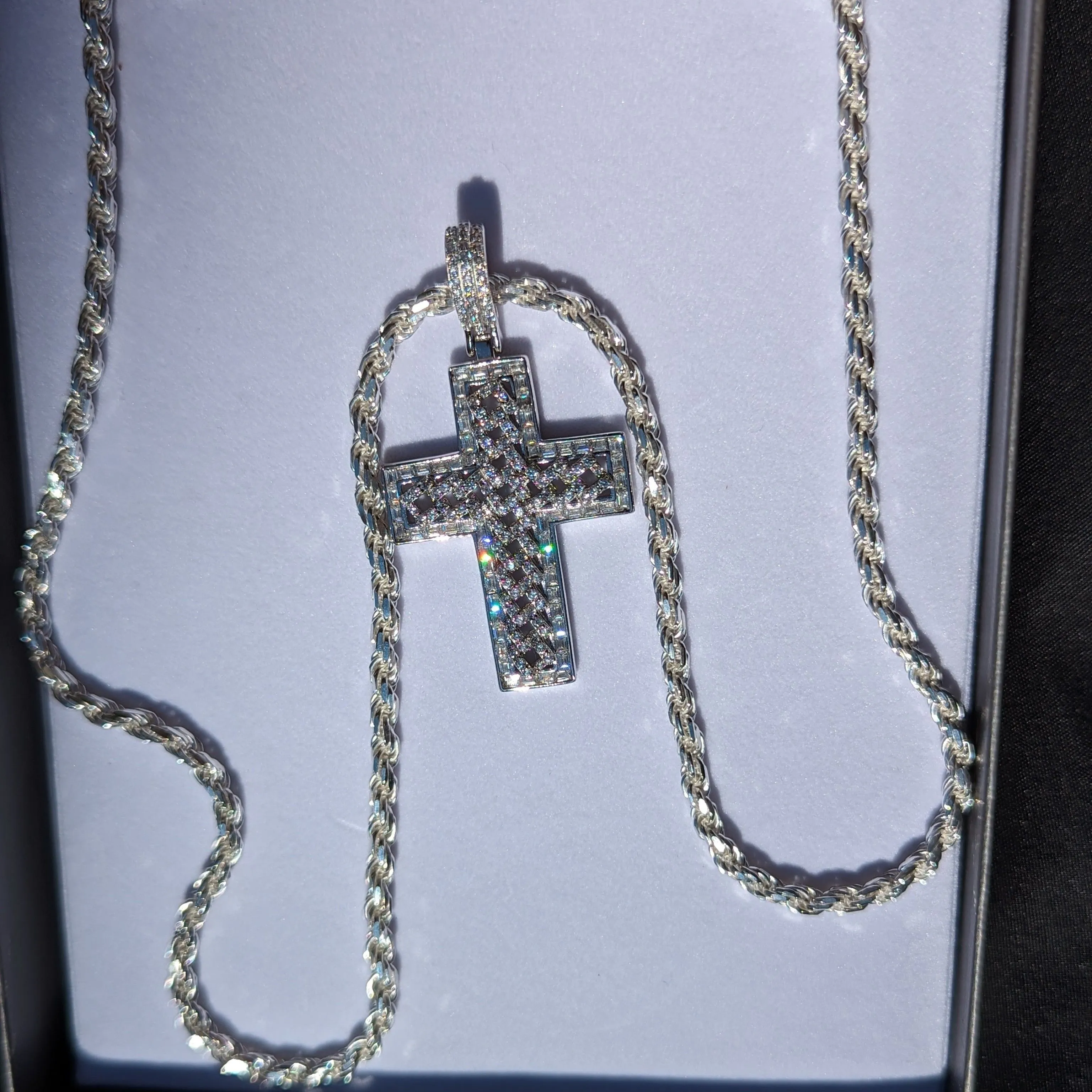 Product image for Men's 925 Solid Silver Rope 24" and Cross Pendant