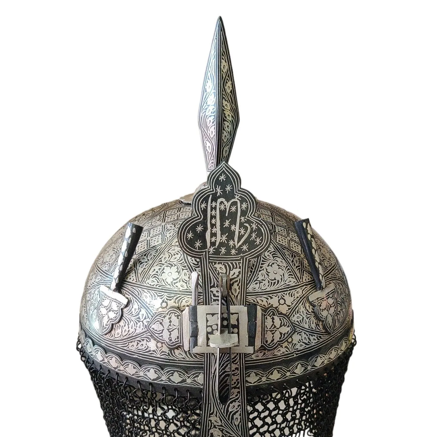 Product image for Ottoman Silver Kufic Helmet Khula Khud Silver Koftgari worked