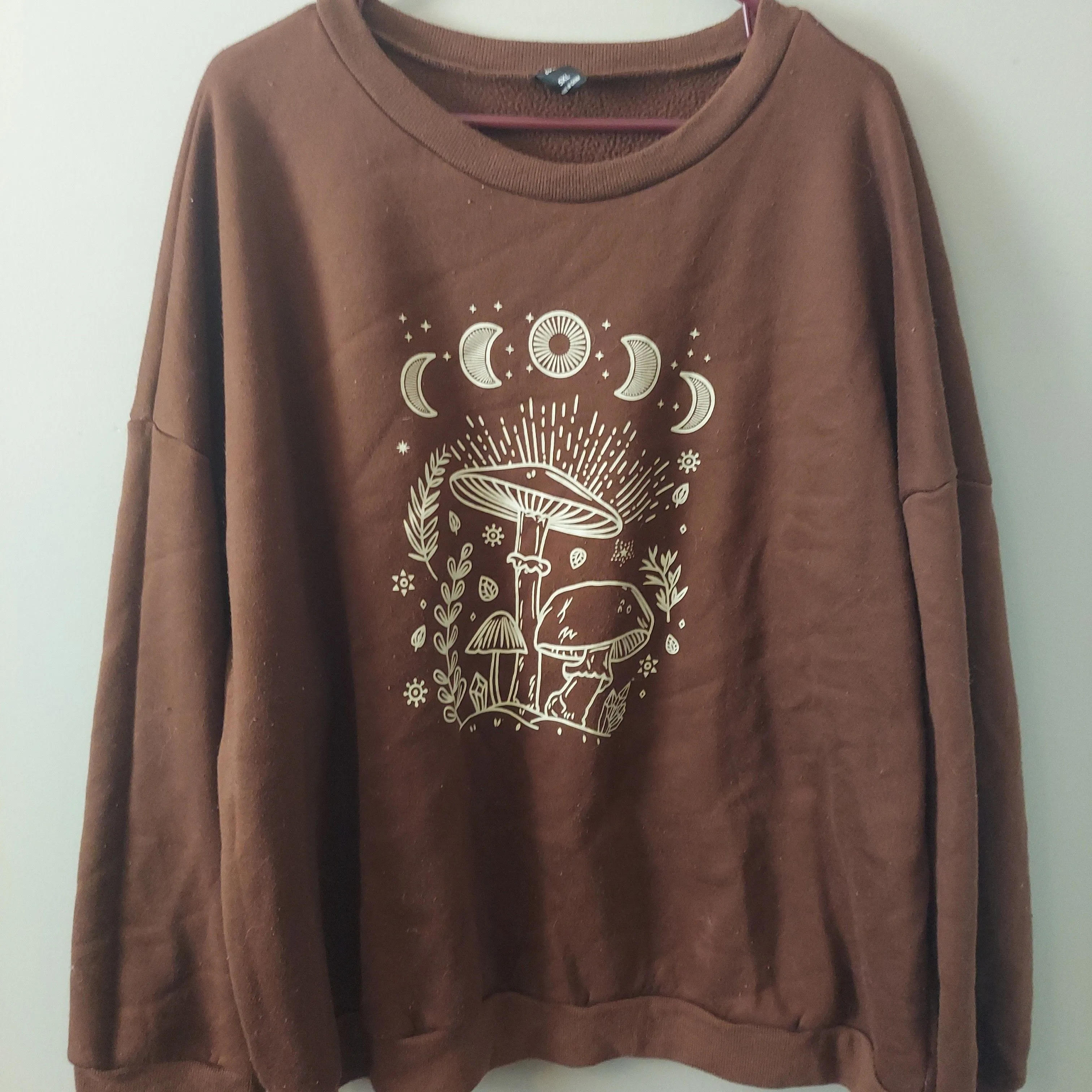 Product image for 5xl mushroom and moon phase thermal lined sweatshirt brown
