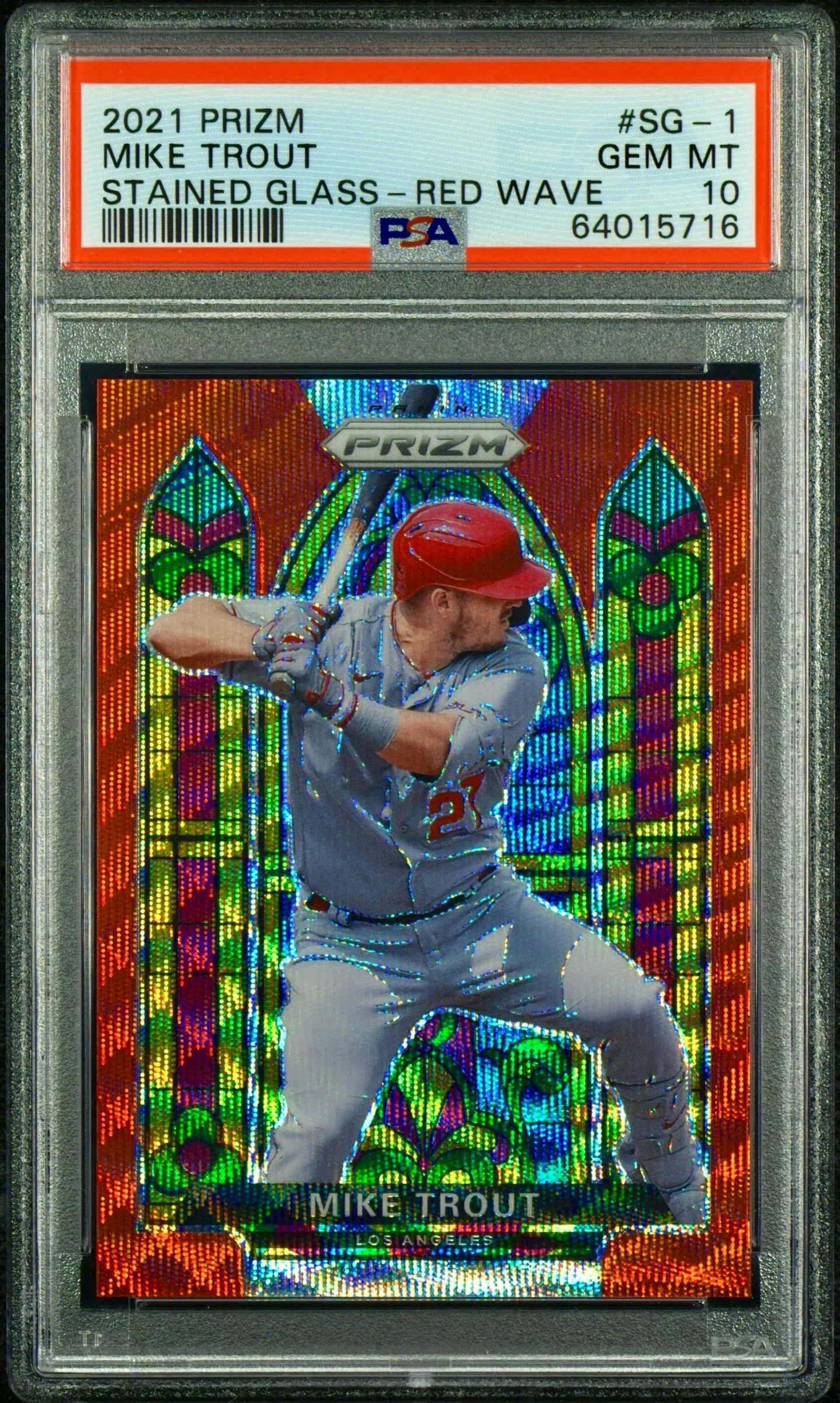 Product image for MIKE TROUT 2021 Prizm STAINED GLASS RED WAVE /99 PSA 10 LA ANGELS COLOR MATCH!