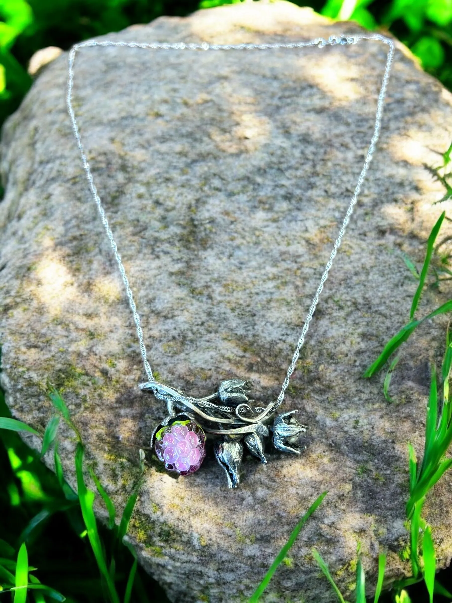 Product image for Flower Rasberry Pendant on Sterling Silver Chain