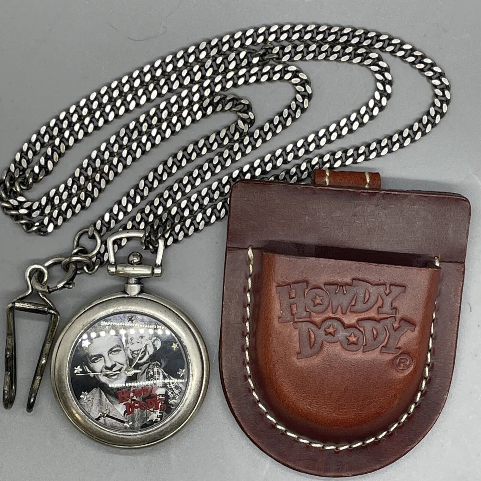 Product image for Vintage Valdawn 90’s Howdy Doody Pocket watch W/ Leather Pouch & Chain