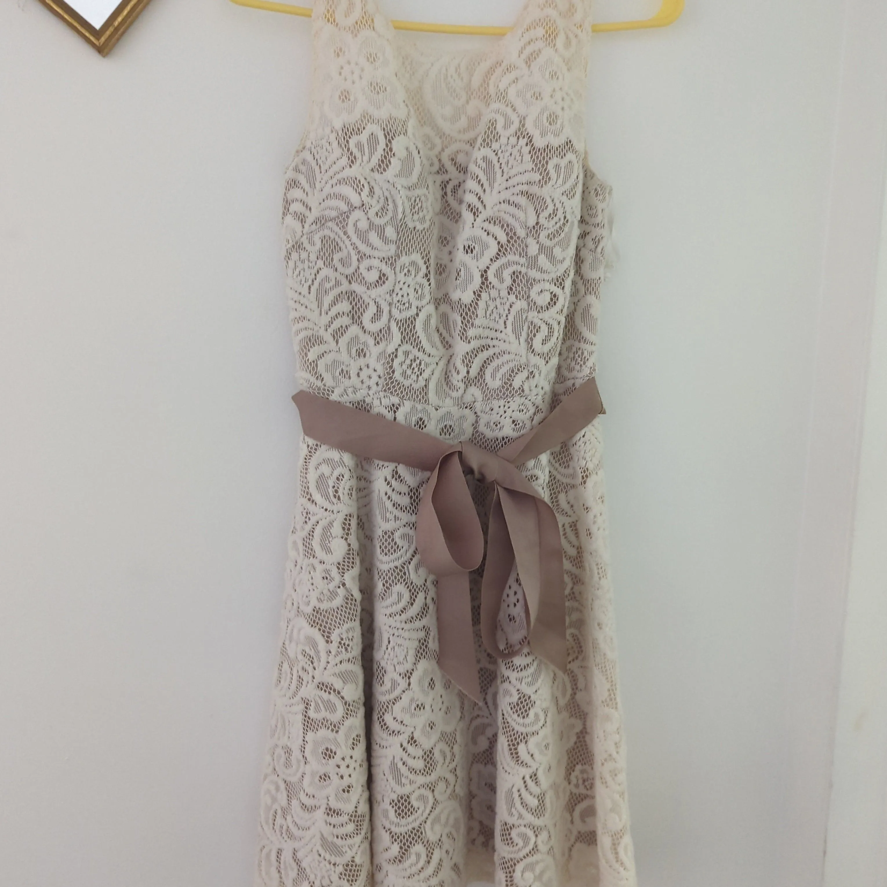 Product image for cream and light brown lace dress