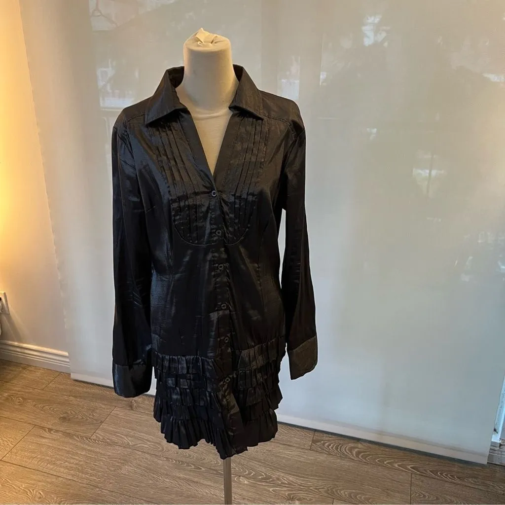 Product image for BEN-LEX Metallic Silver Button Up Mini Dress | Ruffled Hemline | Plaquette
