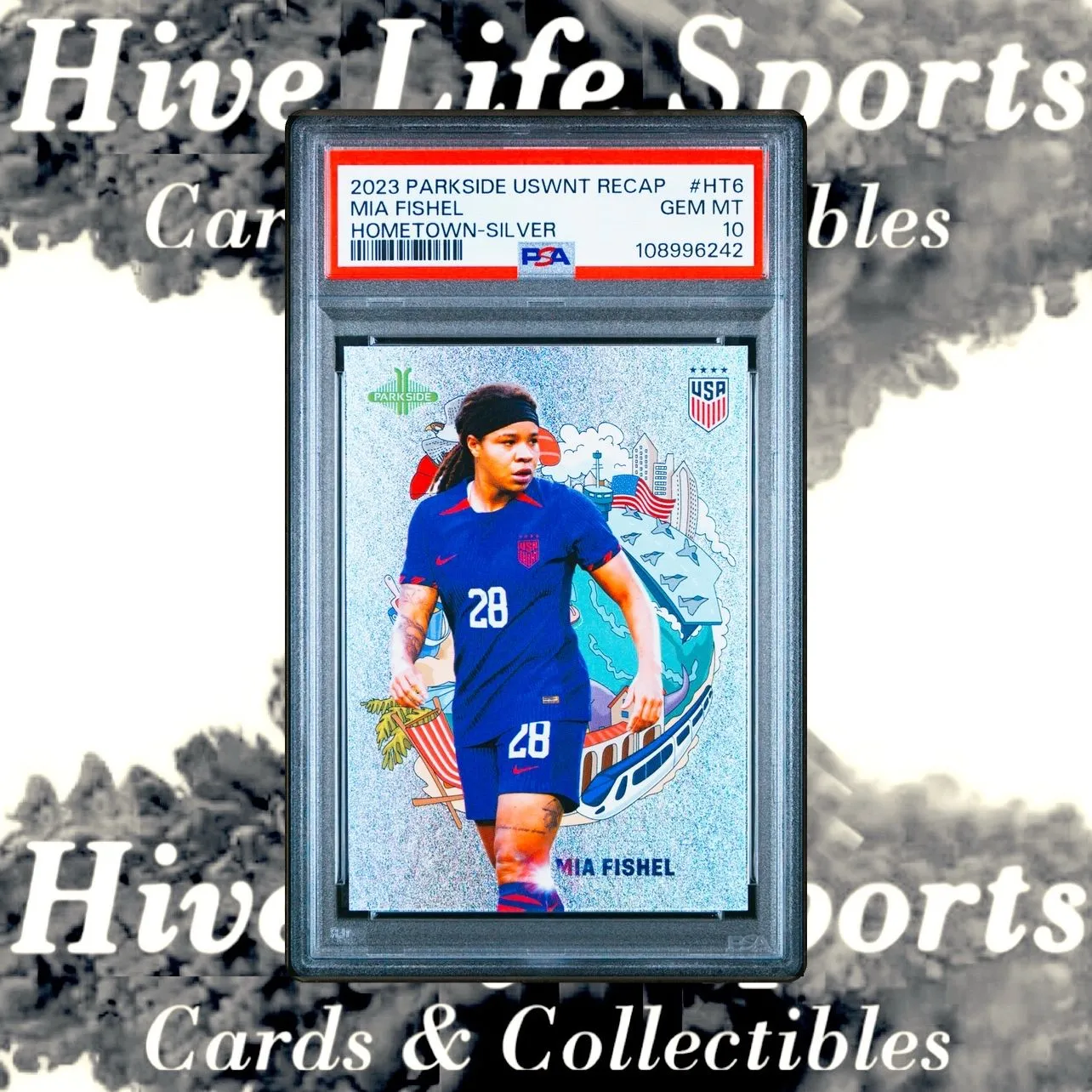 Product image for Mia Fishel 2023 Parkside USWNT Recap Hometown Silver RC /199 #HT6 USA PSA 10