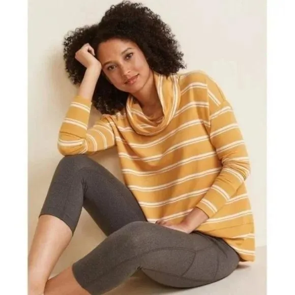 Product image for Garnet Hill Cowl-Neck Knit Tunic Yellow Stripe NWT Size XS