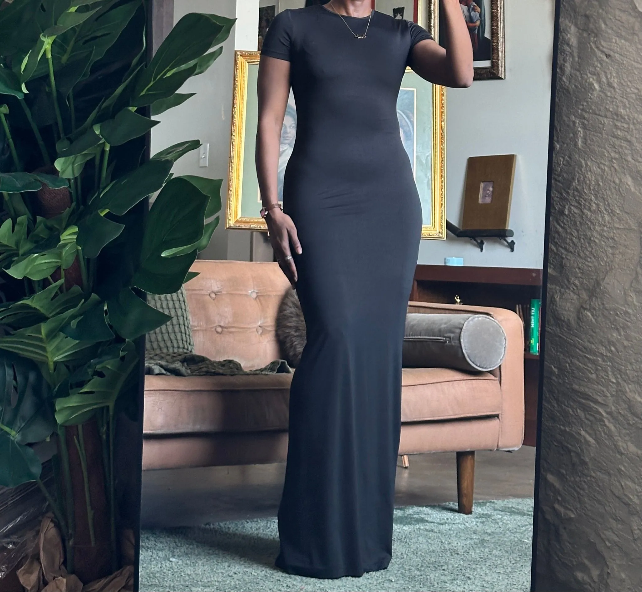 bodycon maxi dress short sleeve Lalavon - Cable Knit Short Sleeve Maxi Dress main image 0