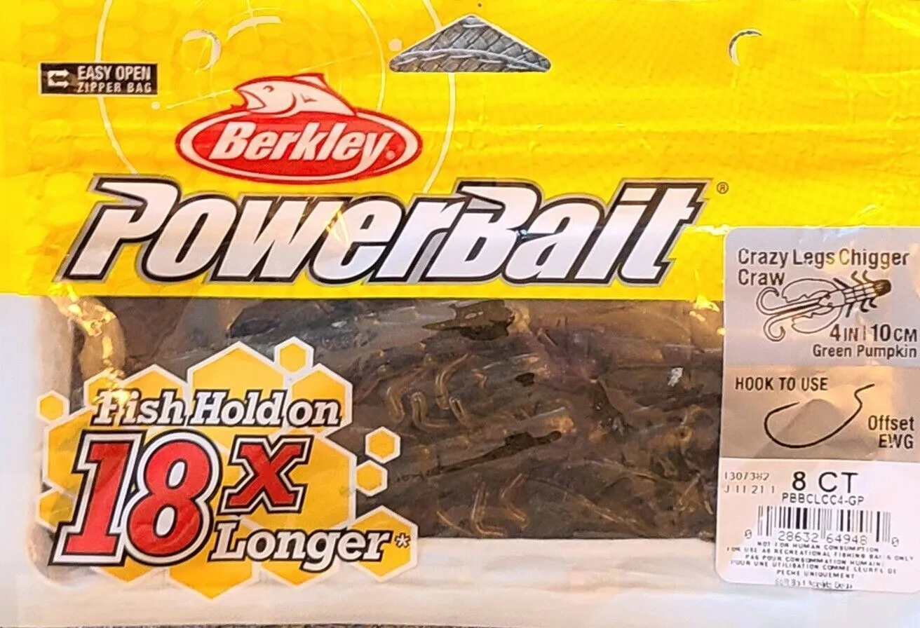 Product image for Berkley PowerBait Crazy Legs Chigger Craw GREEN PUMPKIN 4 inch Soft Bait 8pk
