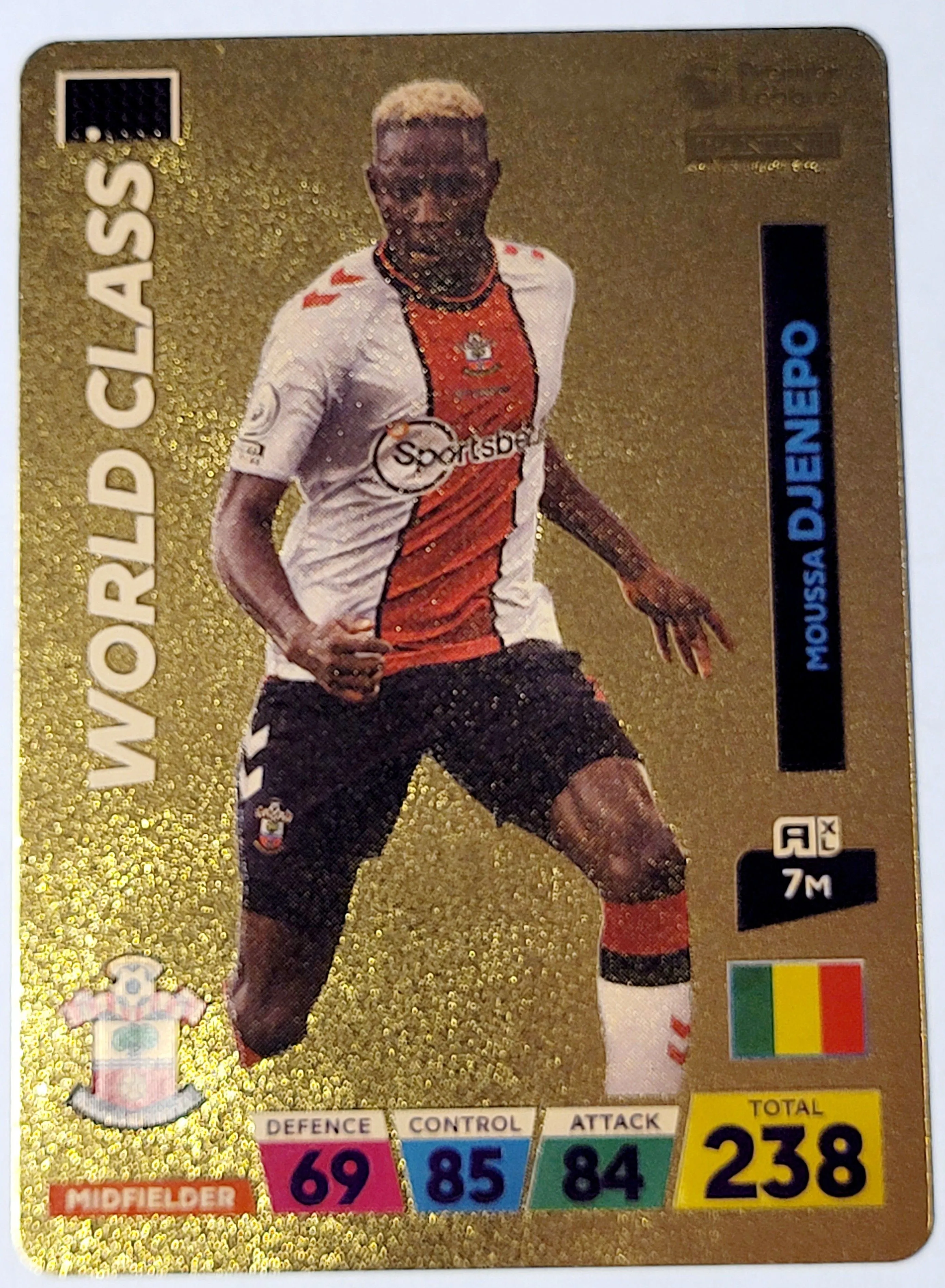 Product image for 2022 Moussa Djenepo Panini World Soccer Stars World Class Plastic Gold Color Card. Near Mint Conditi