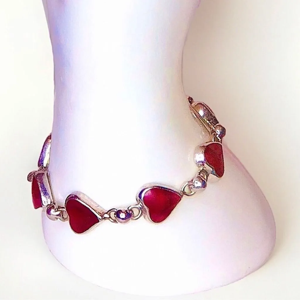 Product image for TAXCO Sterling Silver Red Jasper Hearts Toggle Bracelet