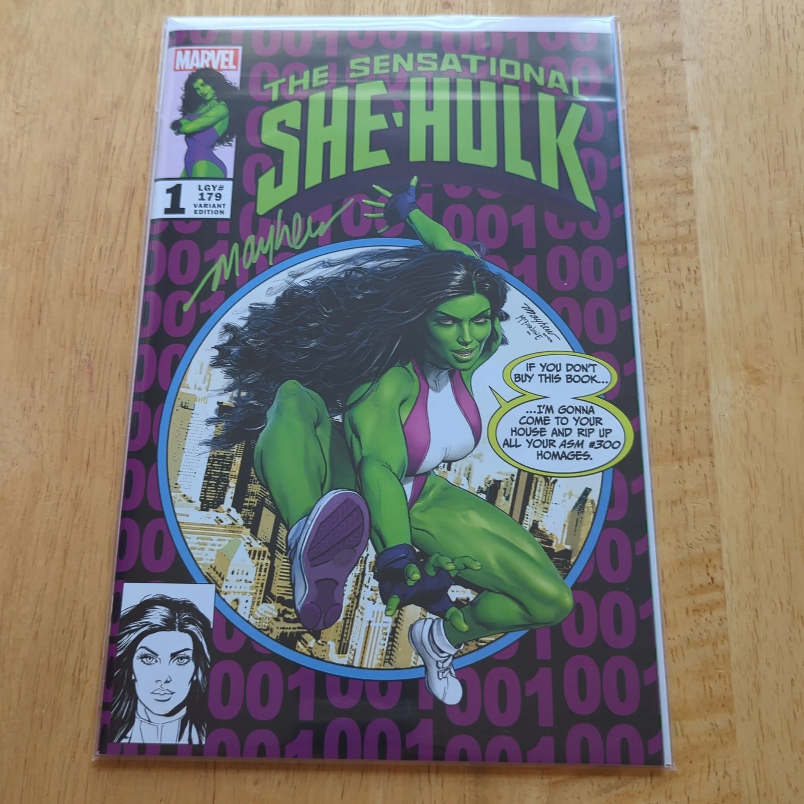 Product image for Sensational She-Hulk #1 Signed Mike Mayhew COA.  ASM 300 Homage Variant cover
