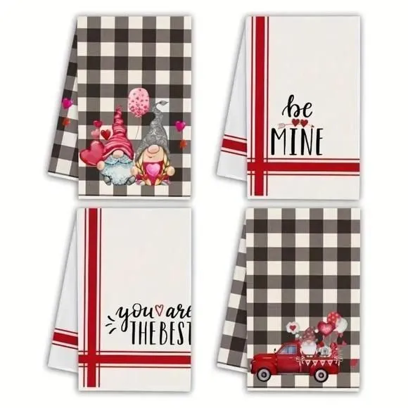 Product image for Hand Towels, 4pc, Valentine's Day Kitchen Dish Towels, 18 x 29