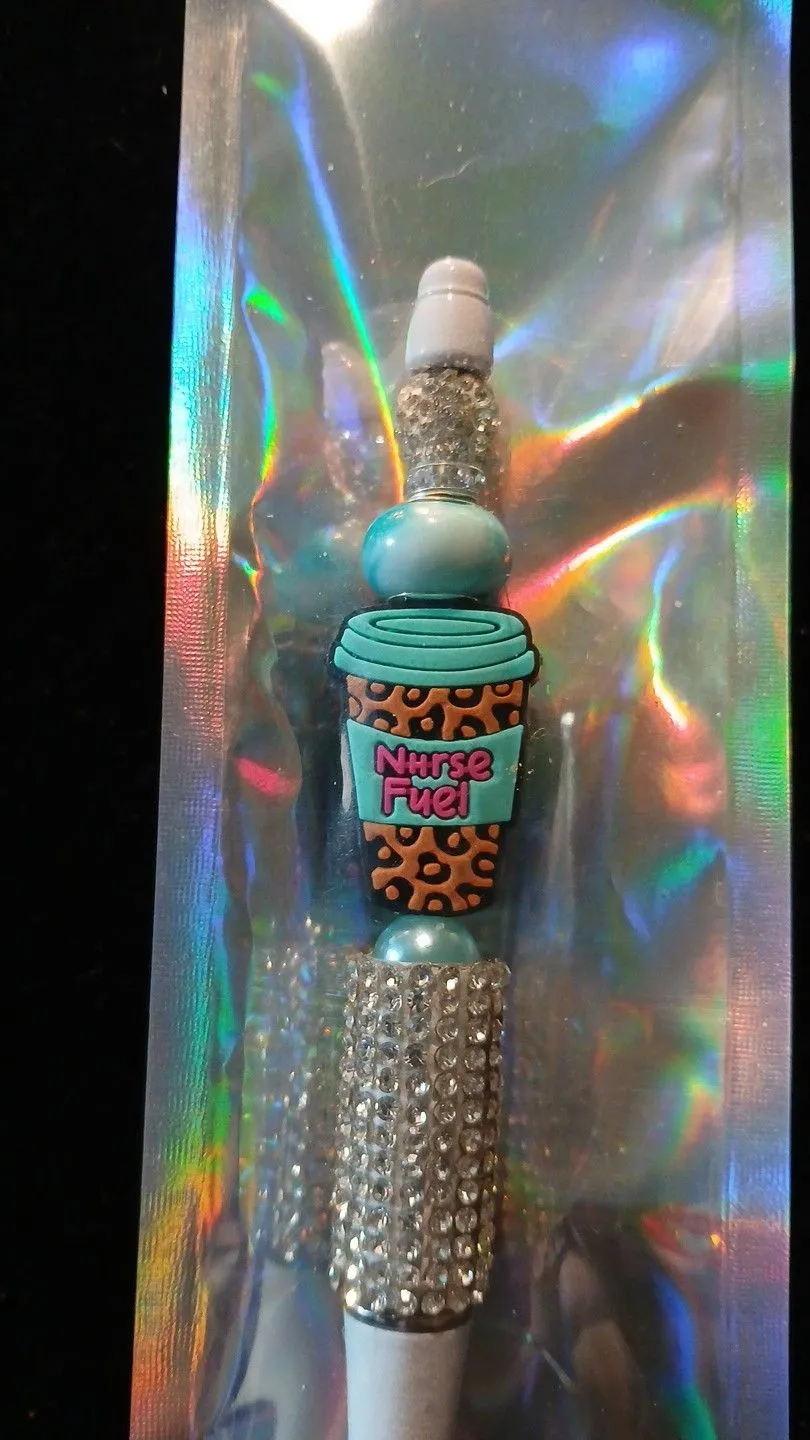 Product image for Beadable Pens - nurse fuel coffee cup , white bling pen #13