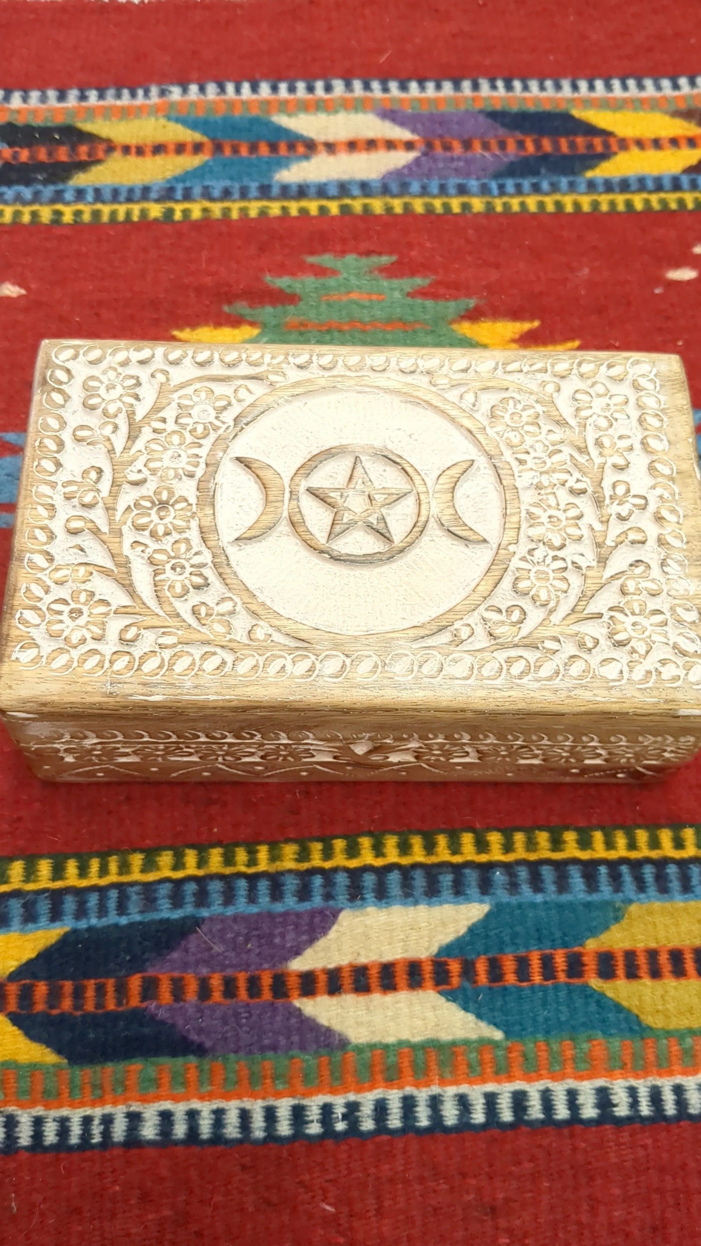 Product image for White Wooden Altar box w/ Moons & Pentacle